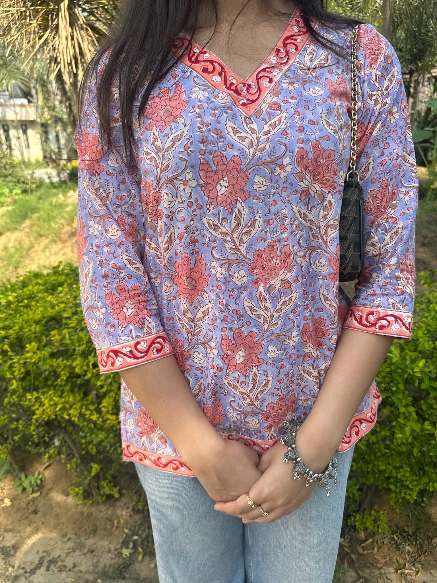 Pink Purple Floral Short Kurti