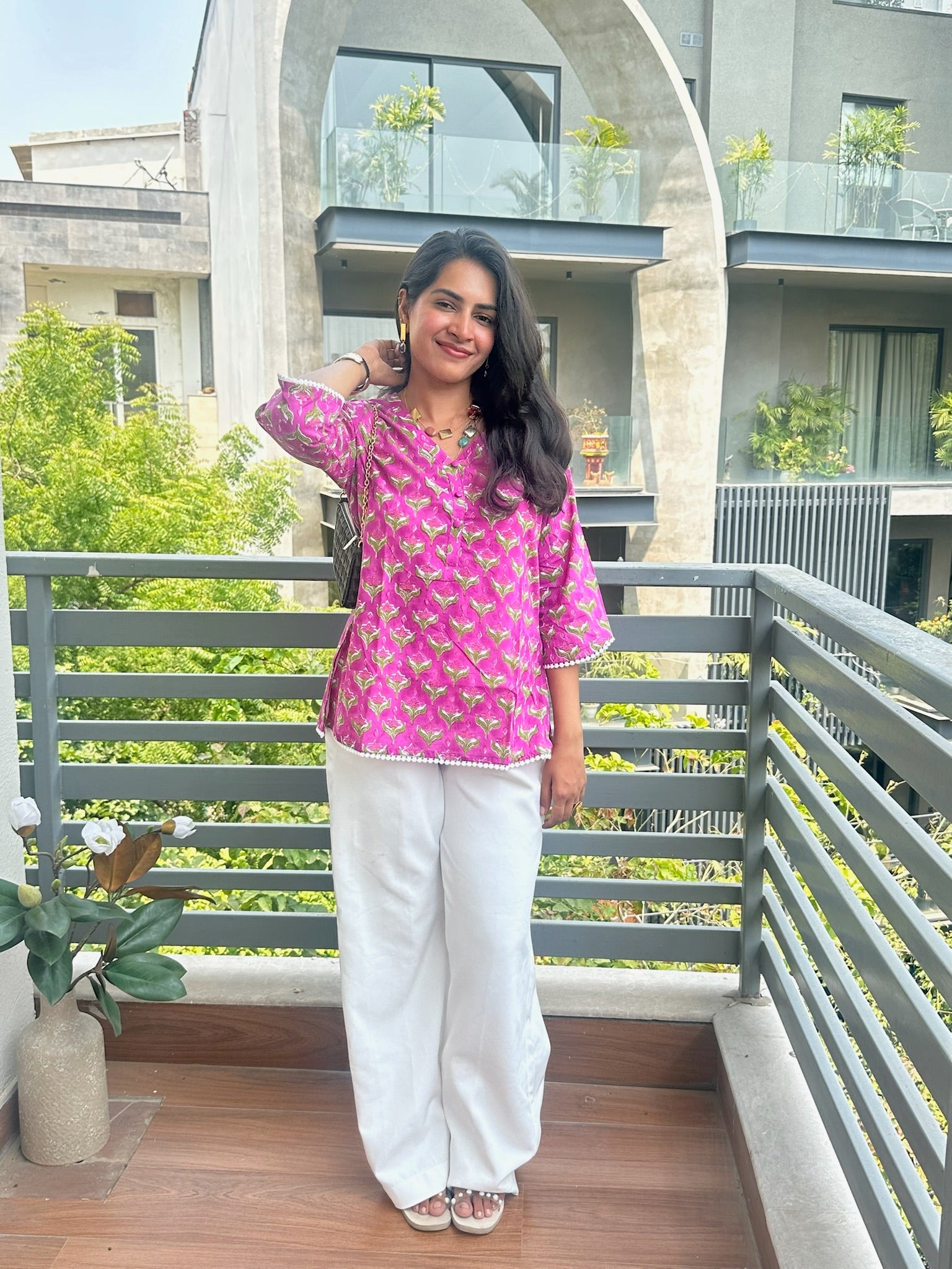 Dragonfruit Pink Lace Short Kurti