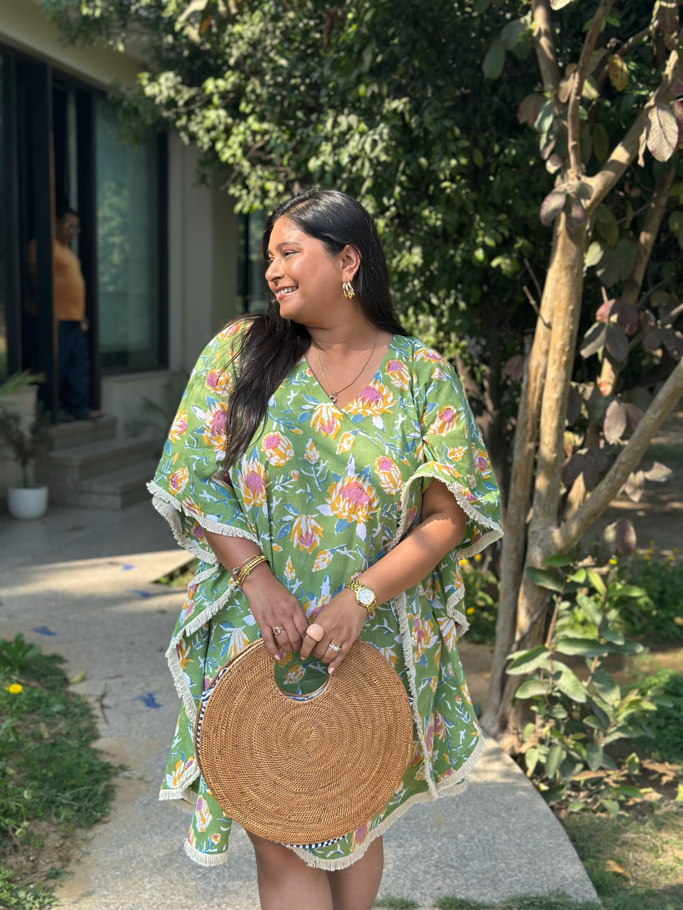 Green Floral Kaftan Dress