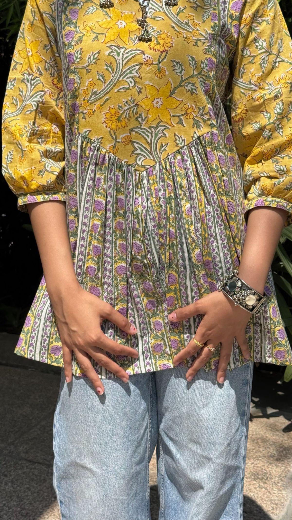 Warm Yellow Gather Short Kurti