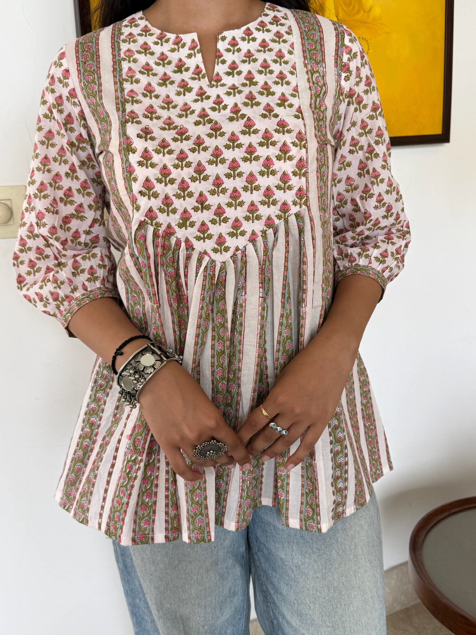 Morning Fog Rose Gather Short Kurti