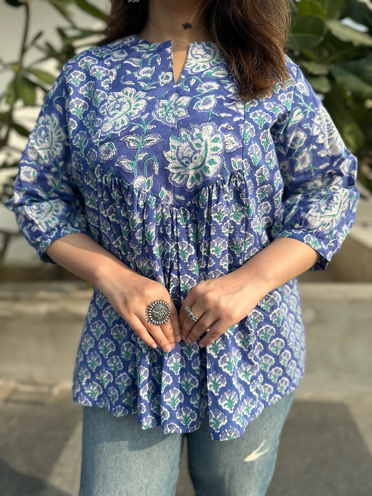 Sakhi Blue Gather Short Kurti