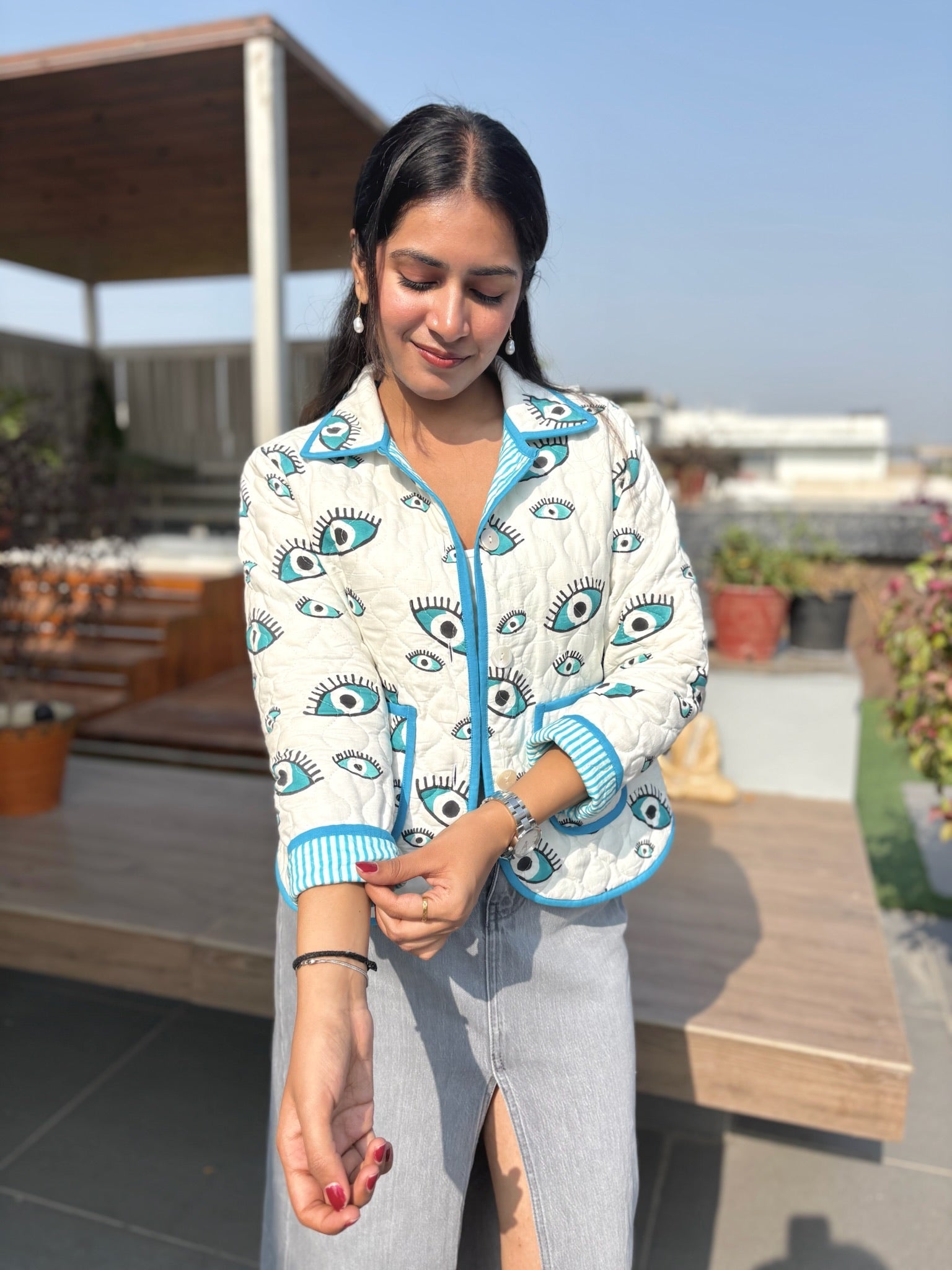 Evil Eye Blue Bomber Jacket