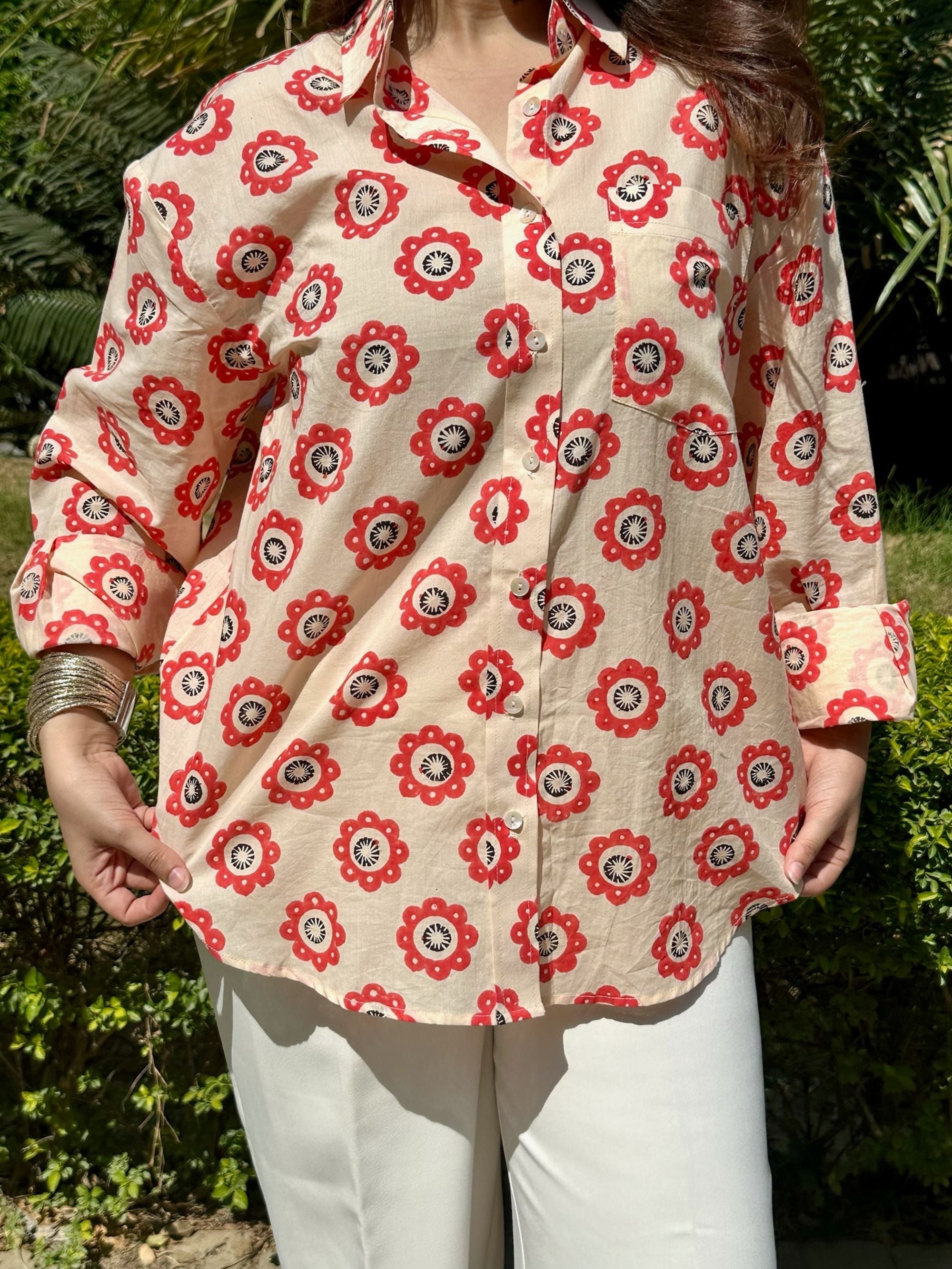 Abstract Floral Red Shirt