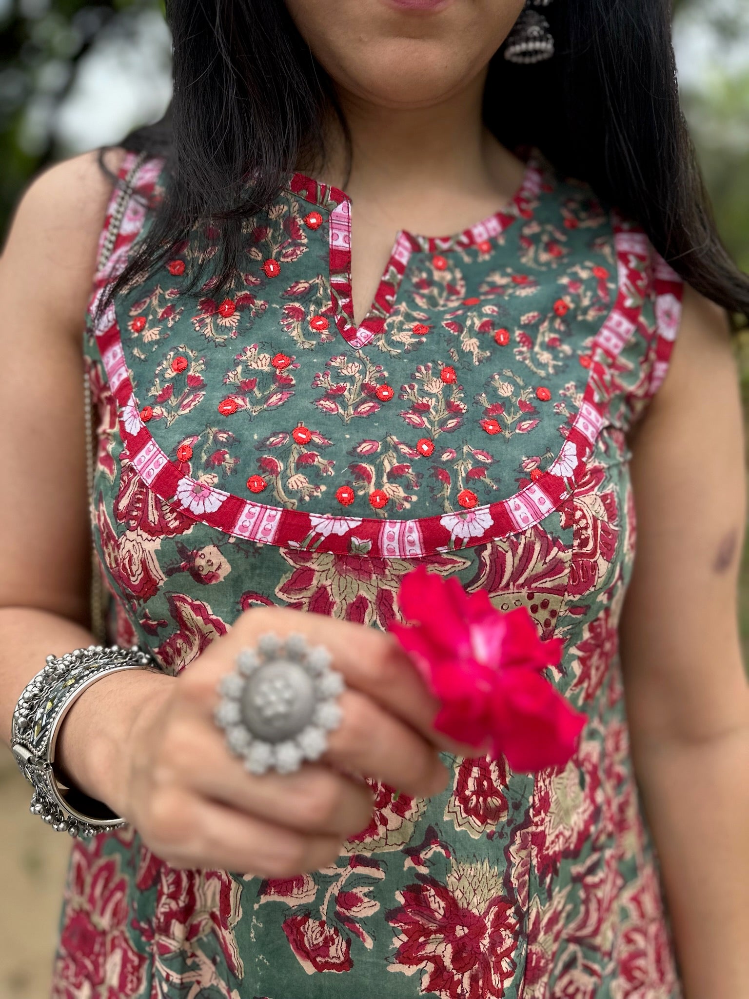 Cadmium Green Yoke Sleeveless Anarkali