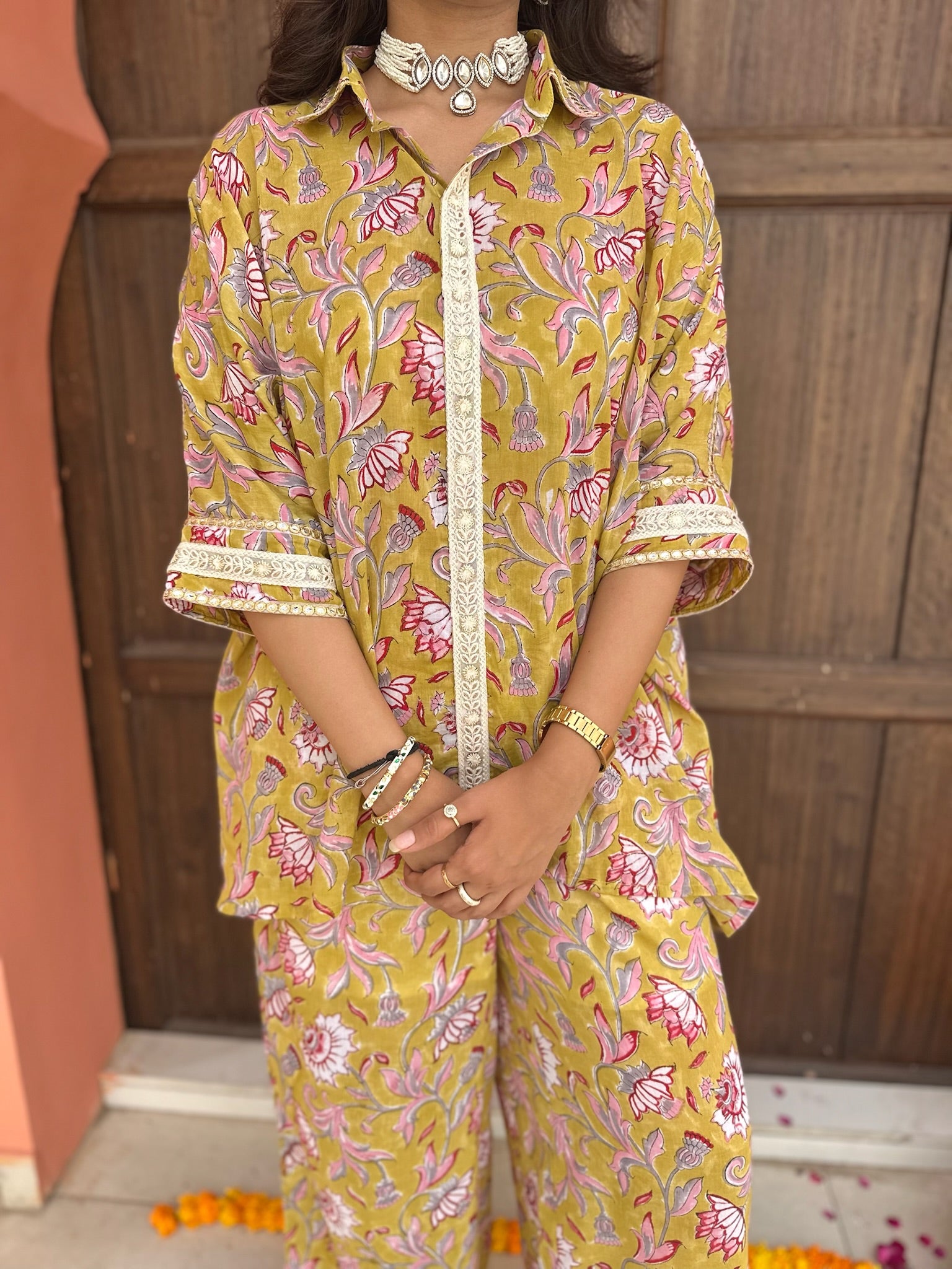 Harvest Glow Asymmetric Mulmul Co-ord Set