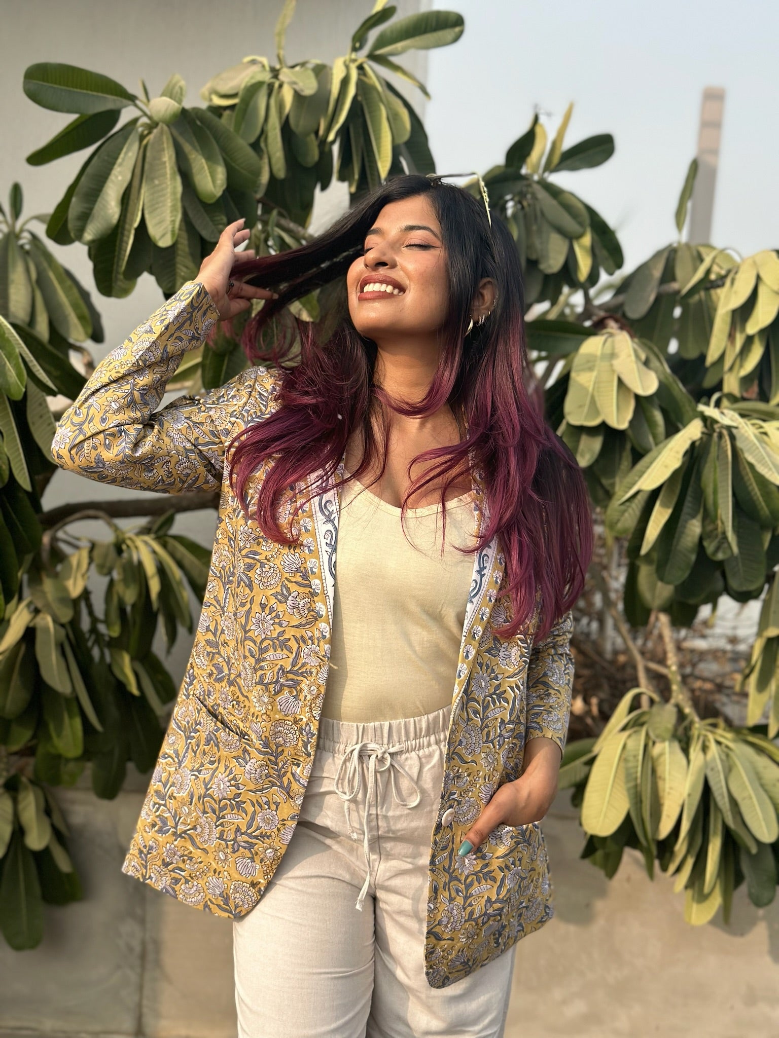 Floral Oak Yellow Blazer