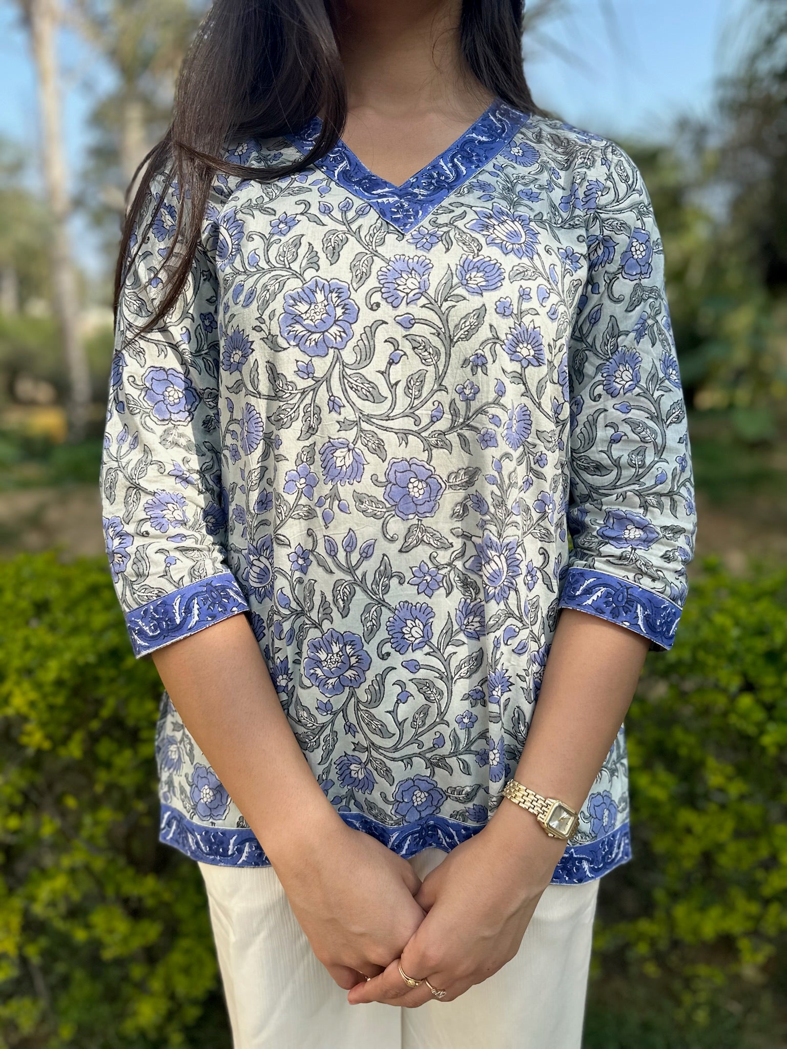 Blue Floral Short Kurti