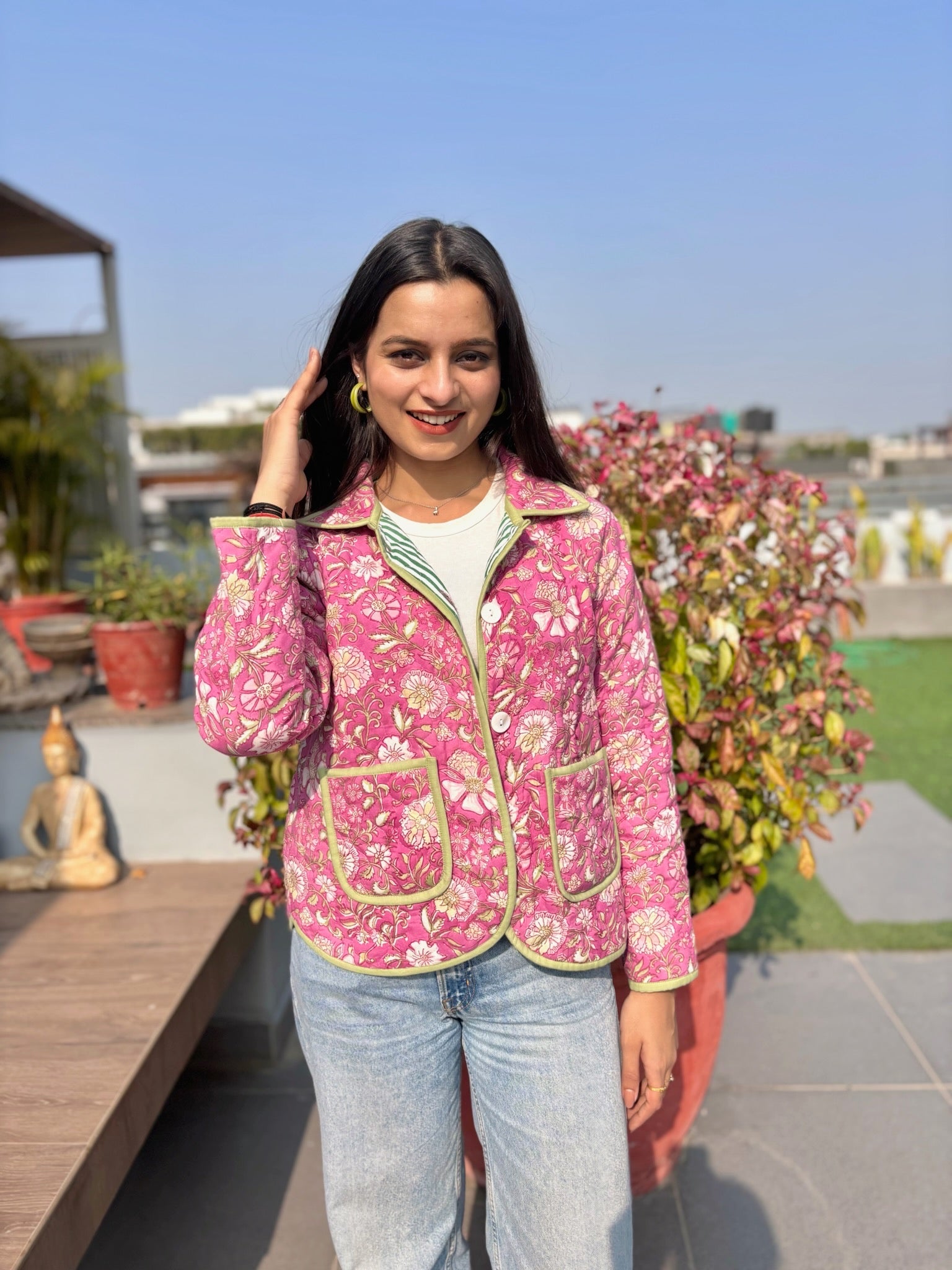 Pink Green Bomber Jacket