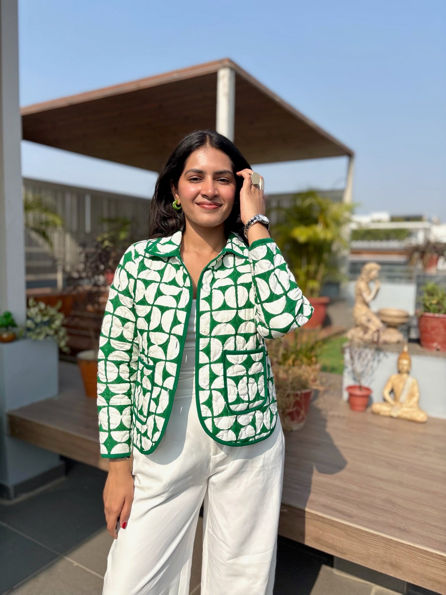 Geometric Green Bomber Jacket