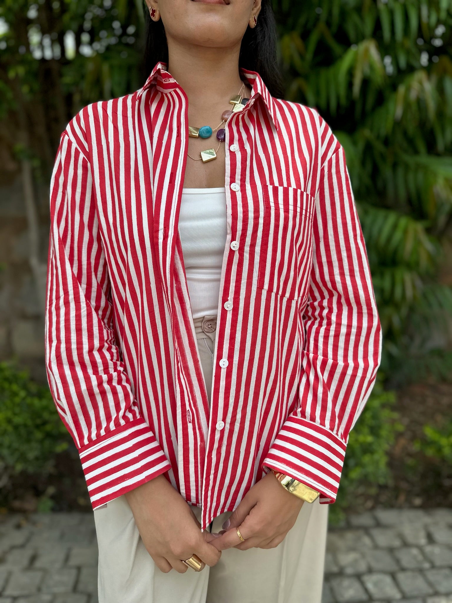 mono brick red striped shirt