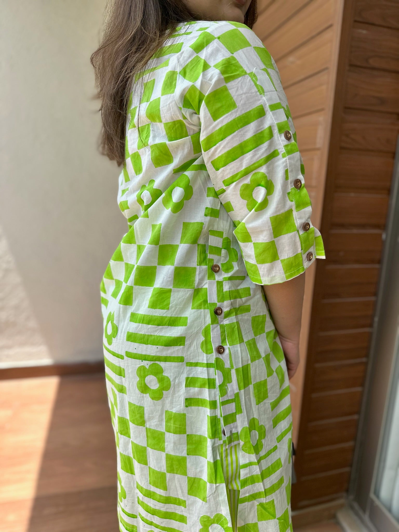 Lime Check Side Placket Boxy Co-ord Set