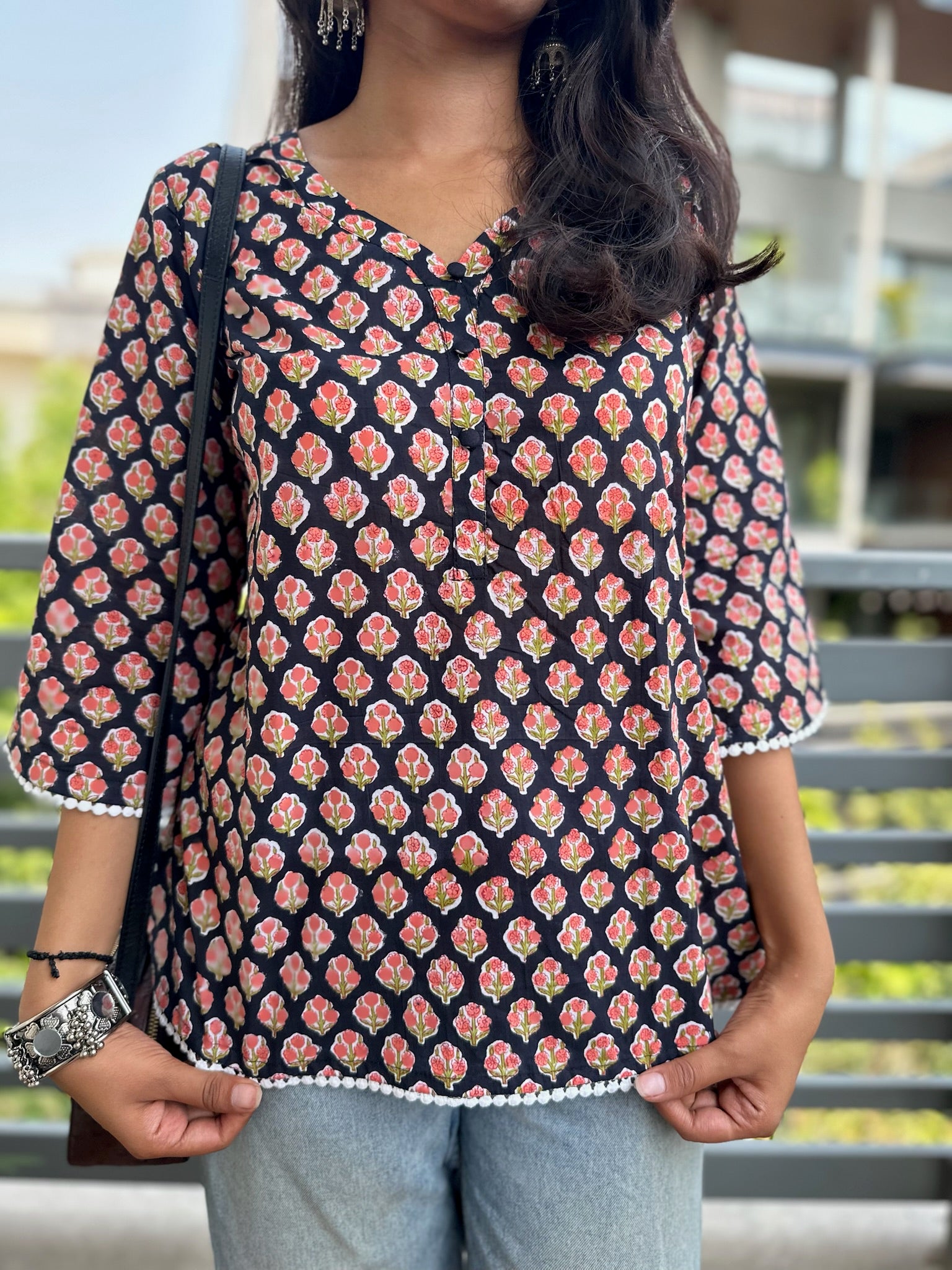 Fig Maroon Lace Short Kurti