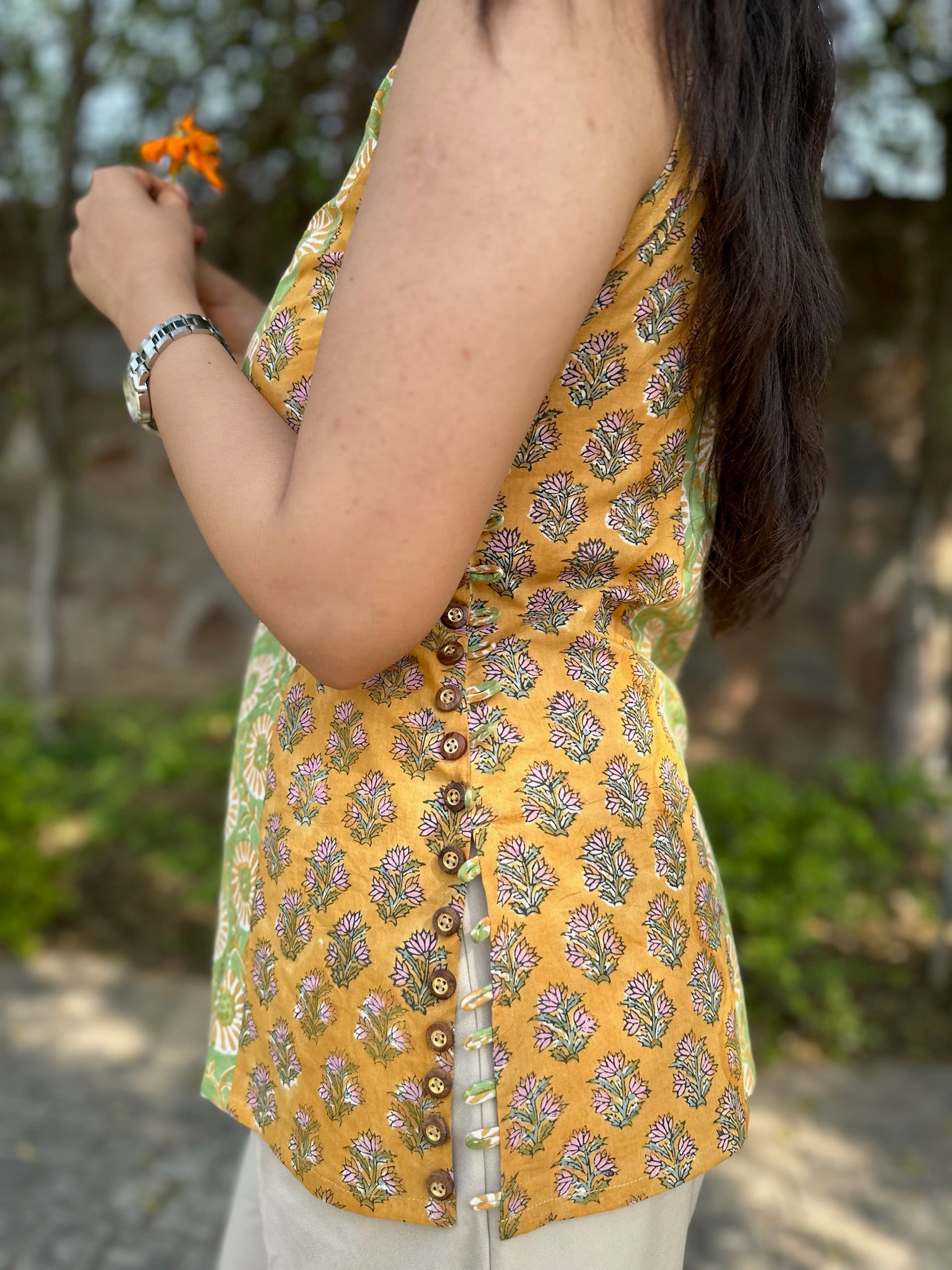Golden Spice Halter Short Kurti