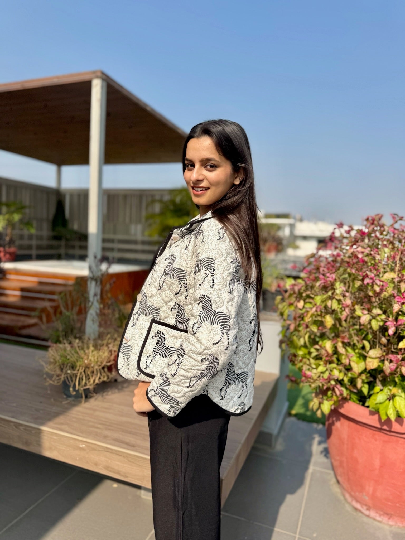 Zebra Striped Black Bomber Jacket