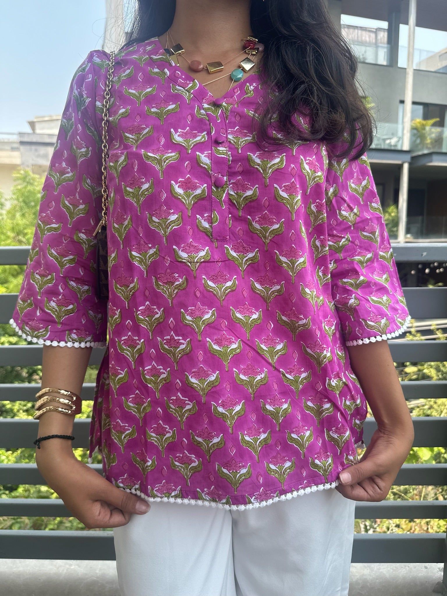 Dragonfruit Pink Lace Short Kurti