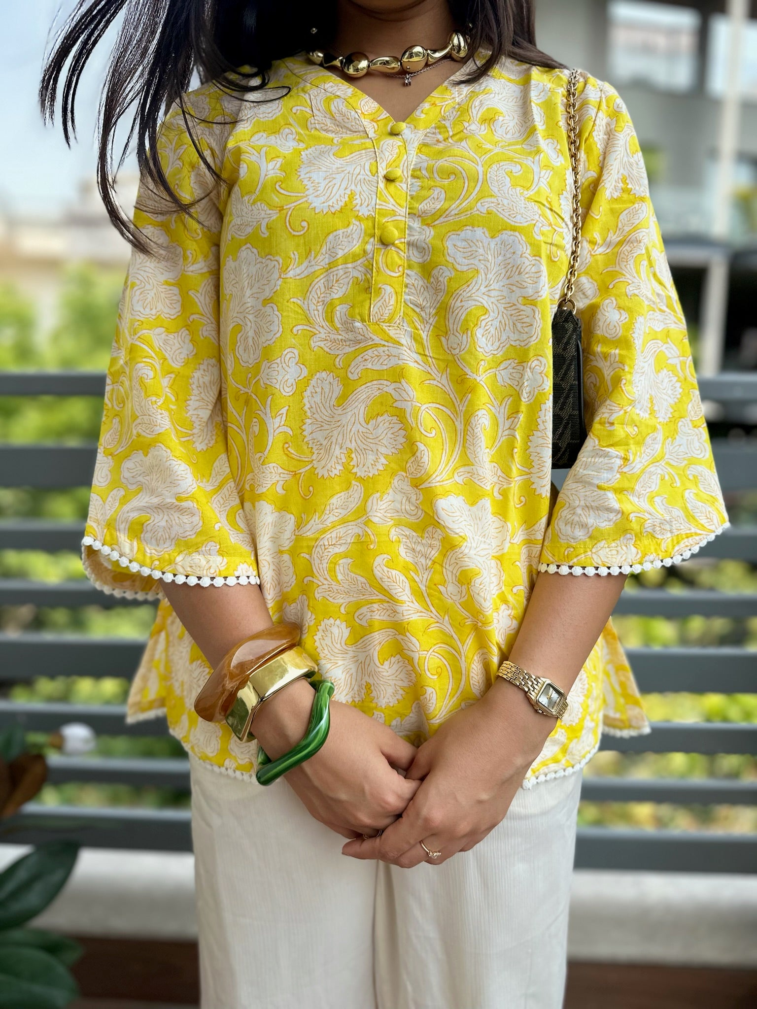 Chamomile Yellow Lace Short Kurti