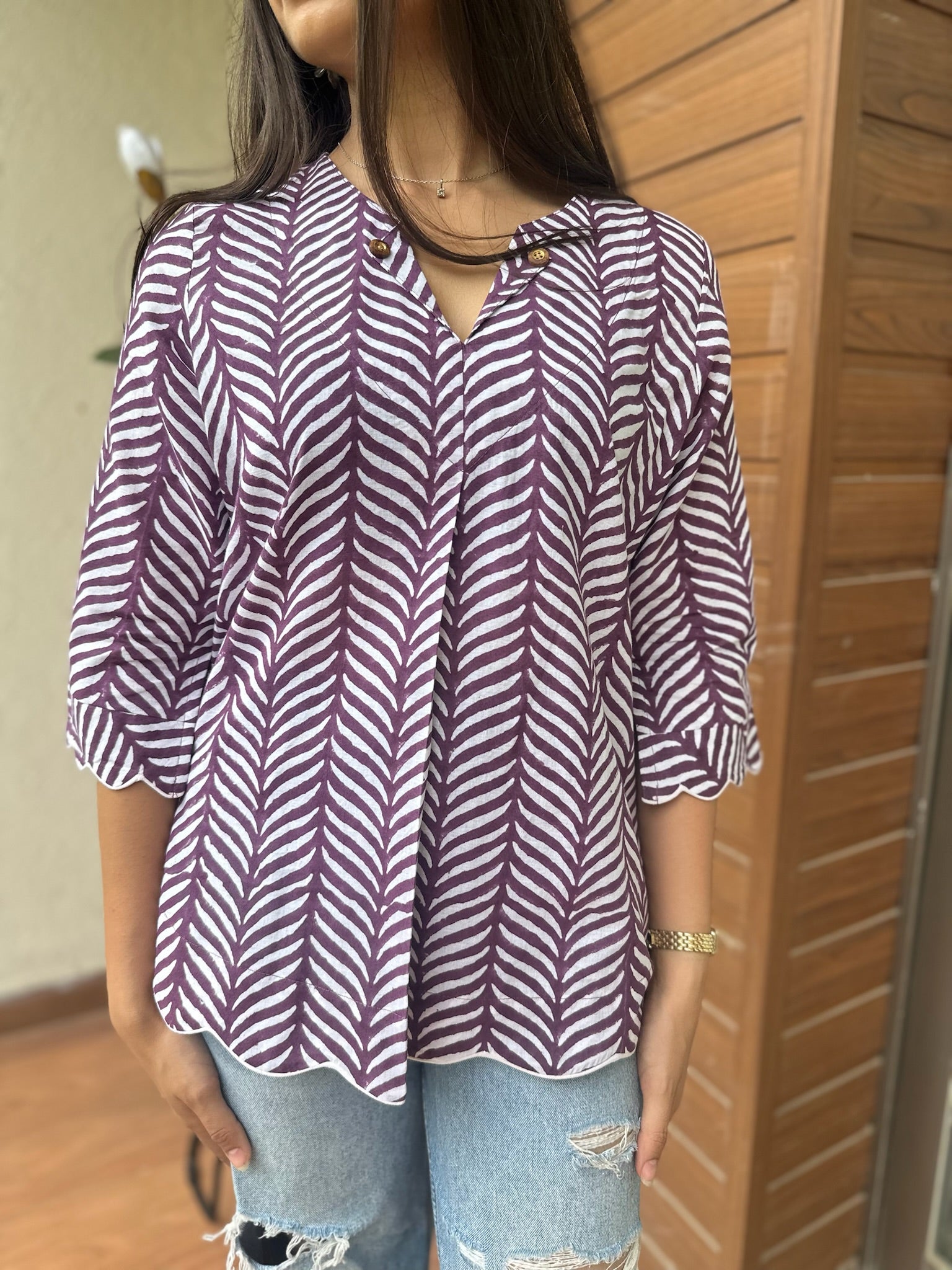 Purple Leaf Scallop Top
