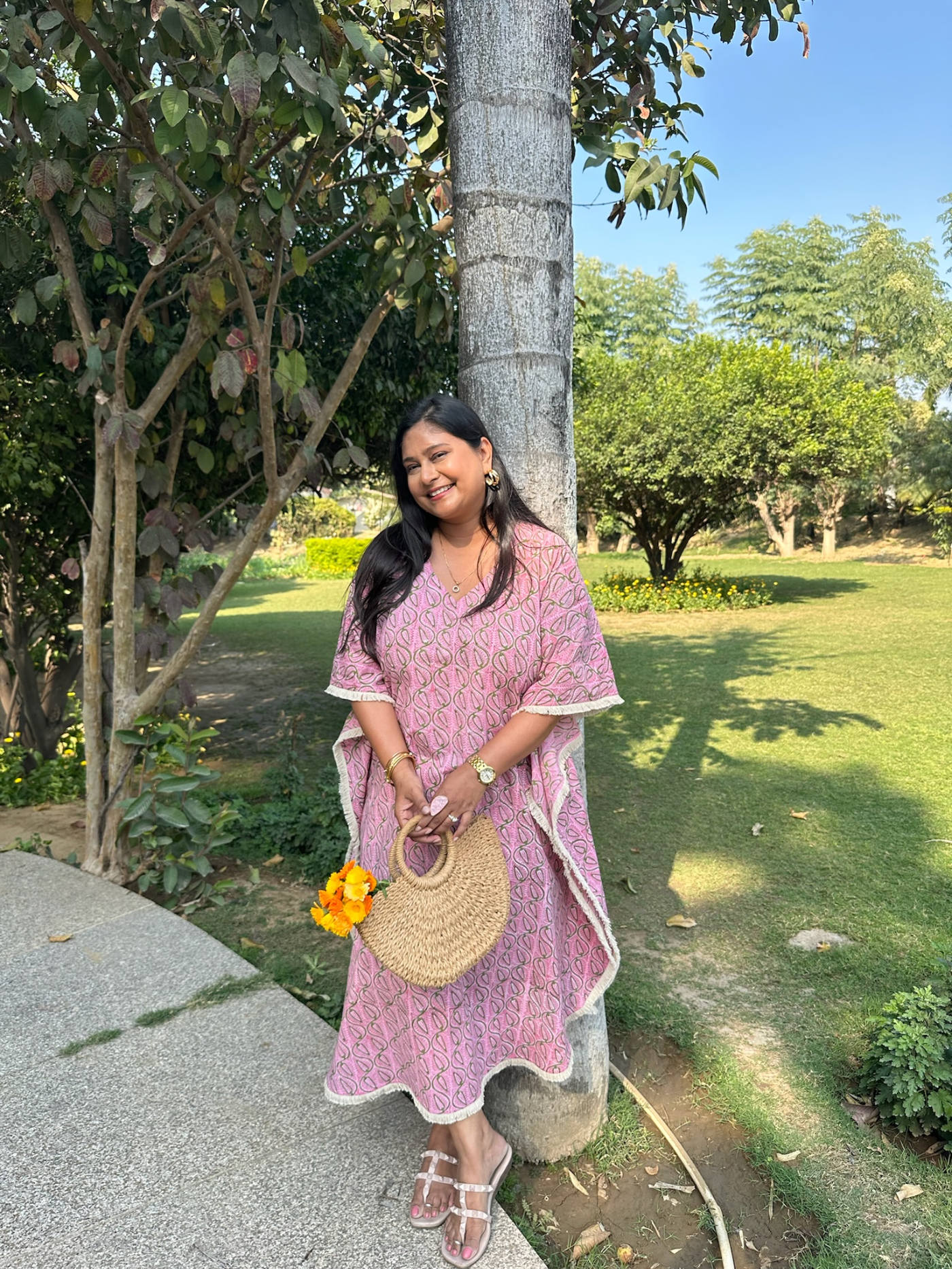 Pink Floral Kaftan Dress