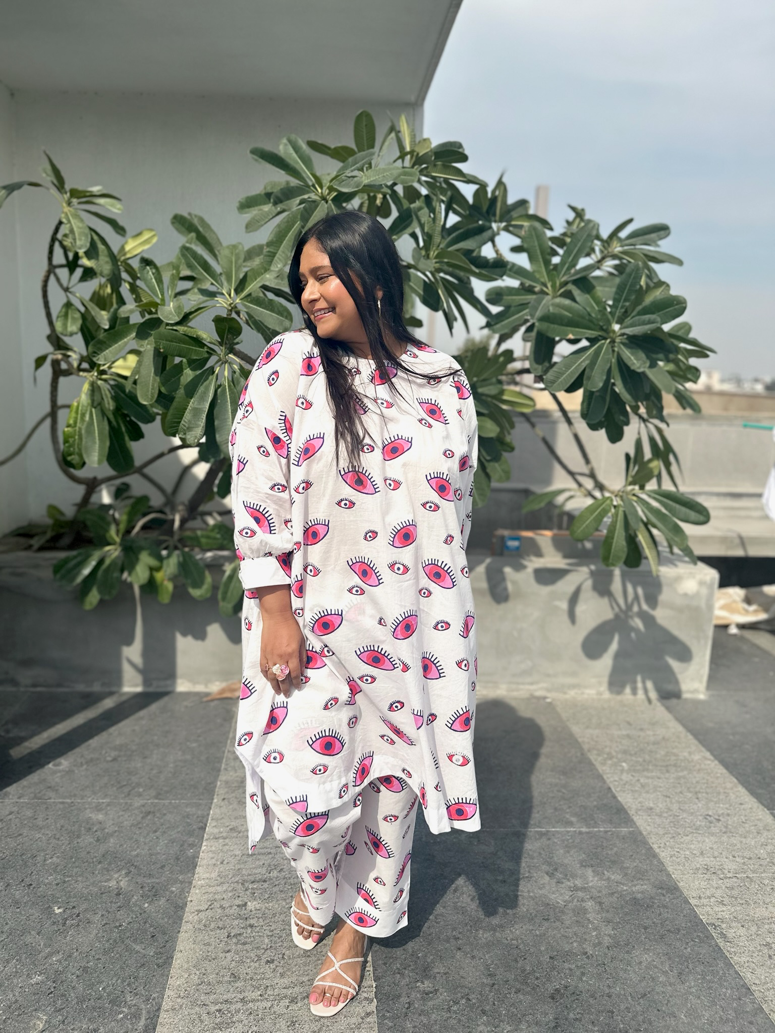 Boxy Evil Eye Pink Block Printed Co-ord Set