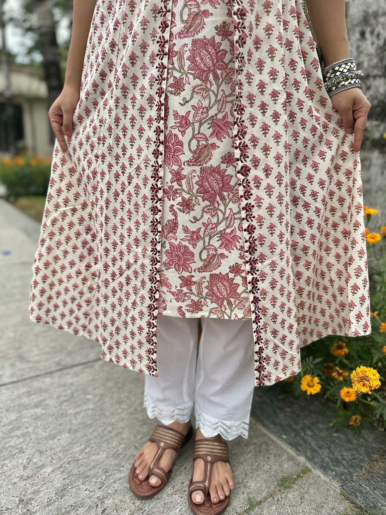 White Pink Jacket Kurta Set