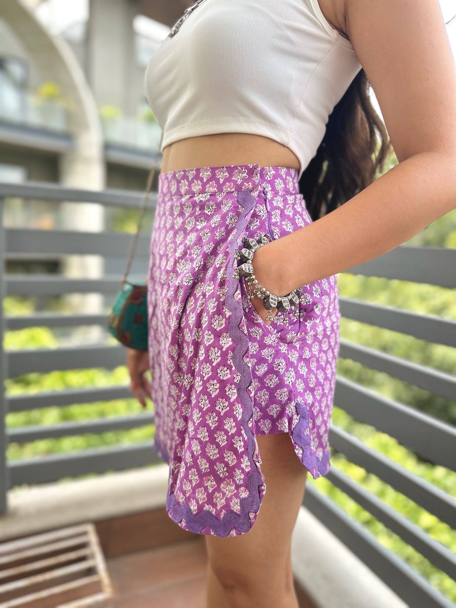 Plum Purple Floral Printed Lace Skort