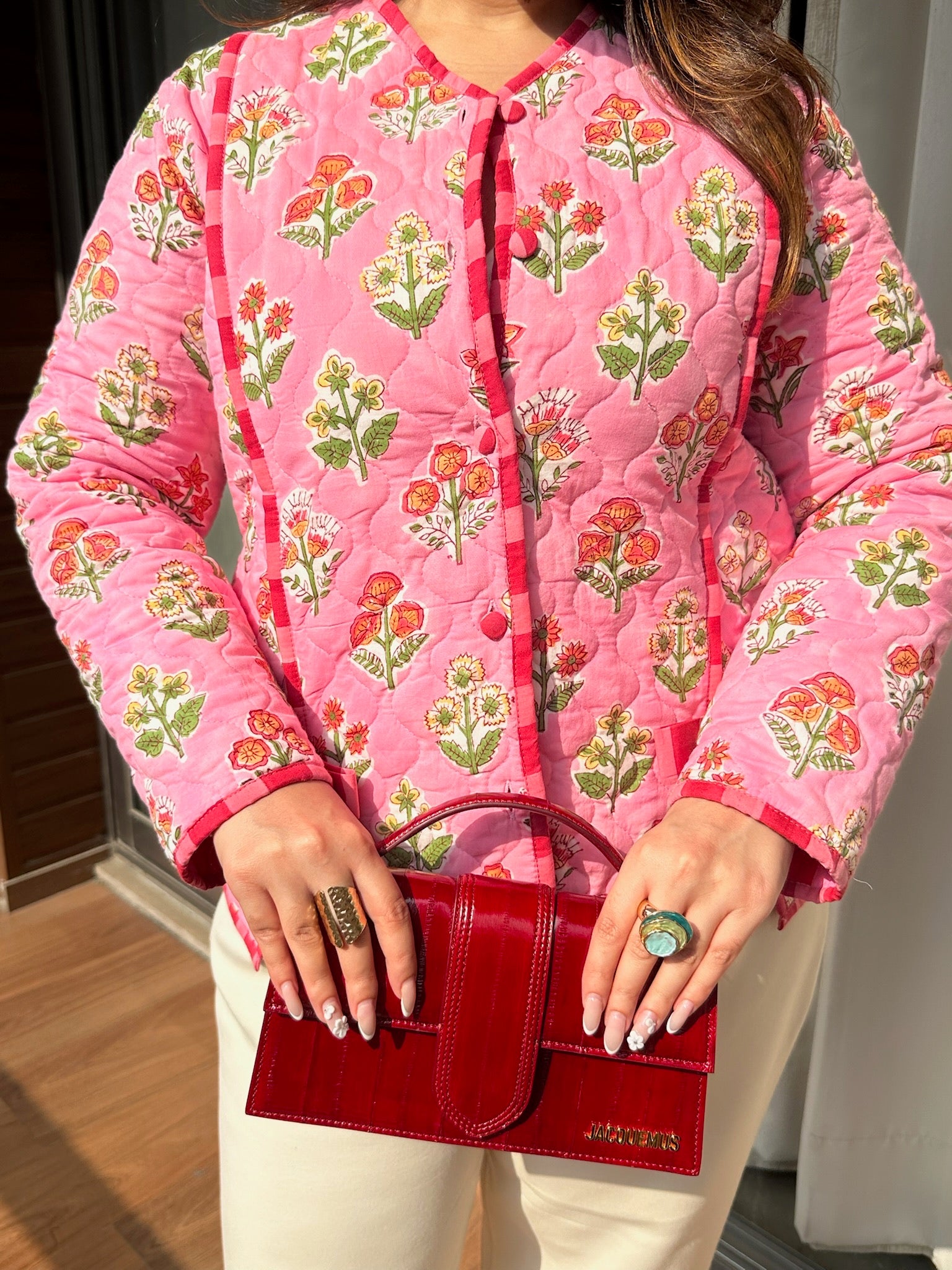 Sunset Sangria Bow Quilted Jacket