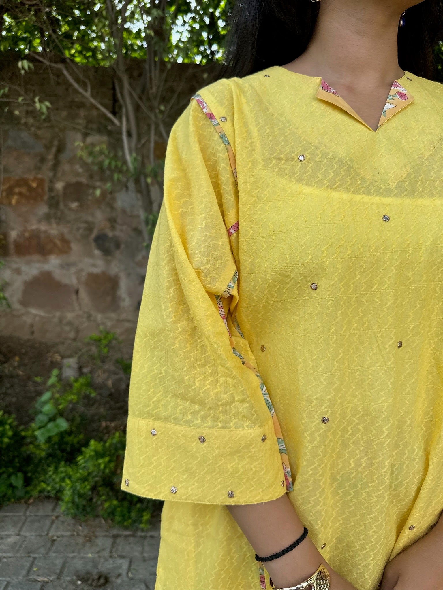 flax yellow short dobby co-ord set