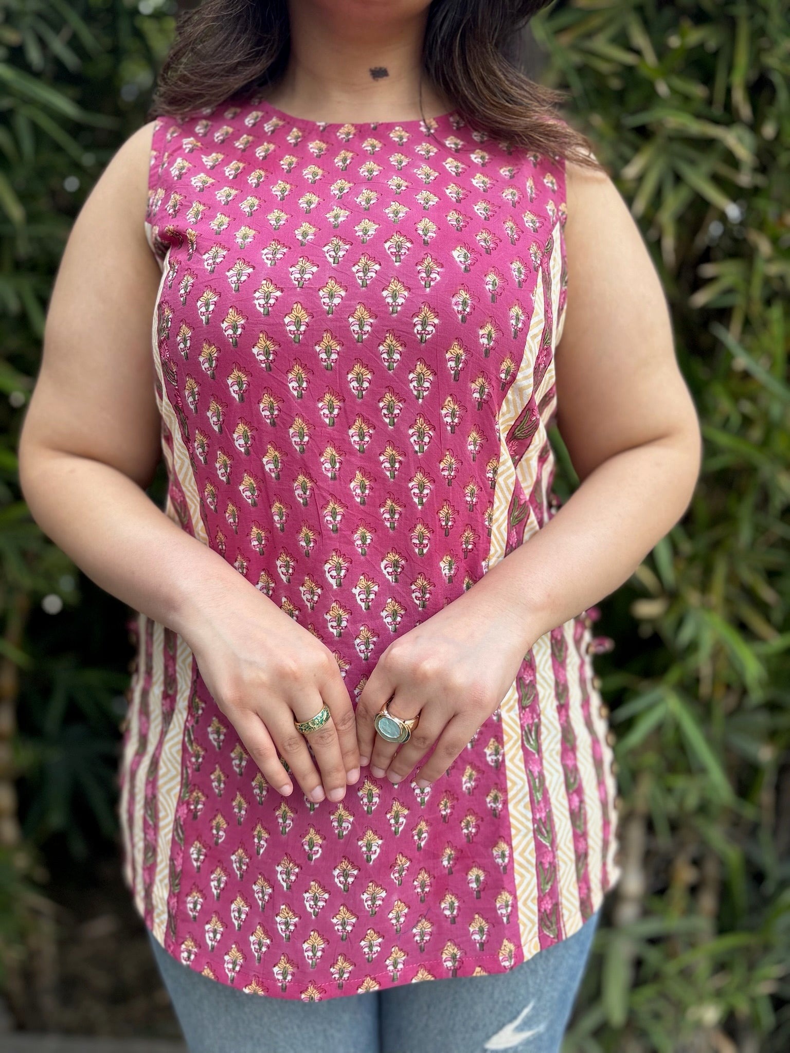Pink Yellow Halter Short Kurti