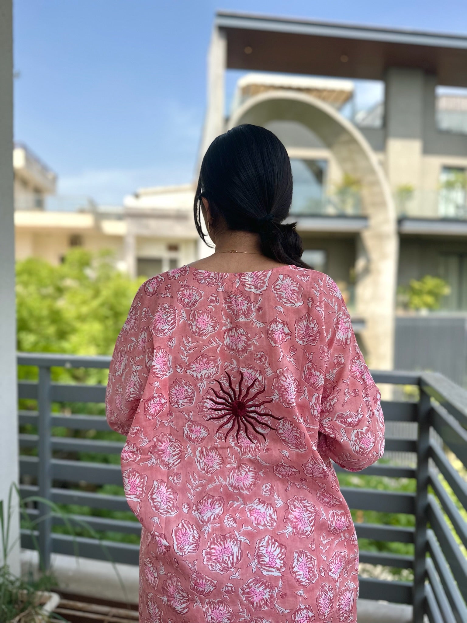 Peach Gul Mulmul Coord Set