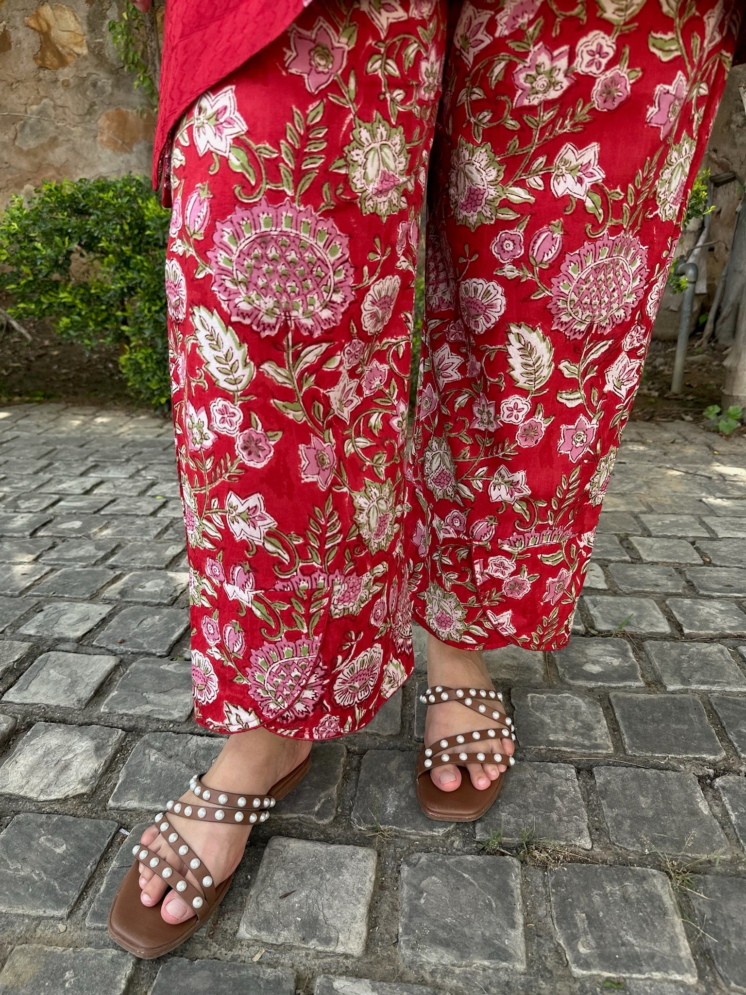 bright red short dobby co-ord set