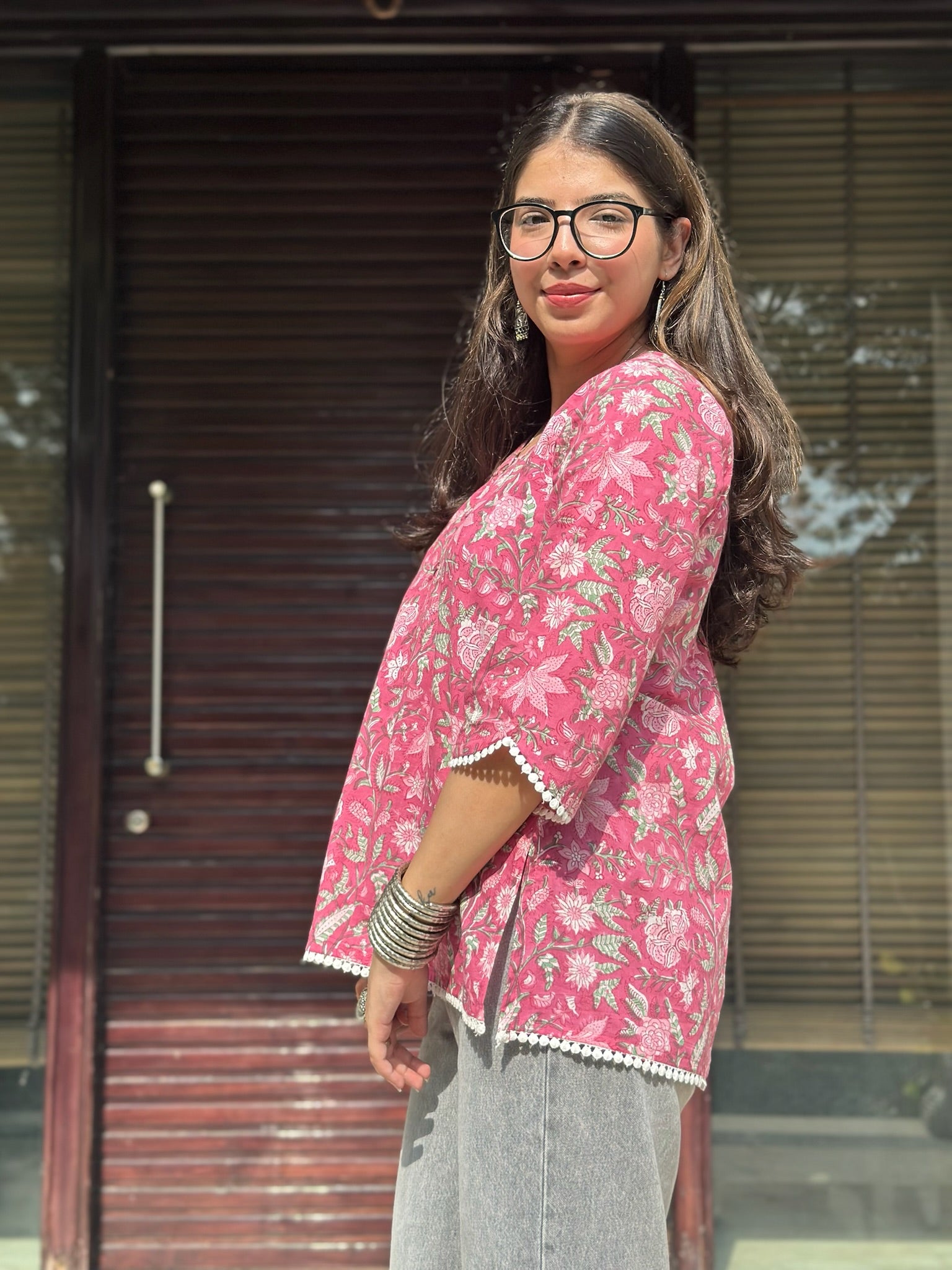 Dark Blush Pink Lace Kurti