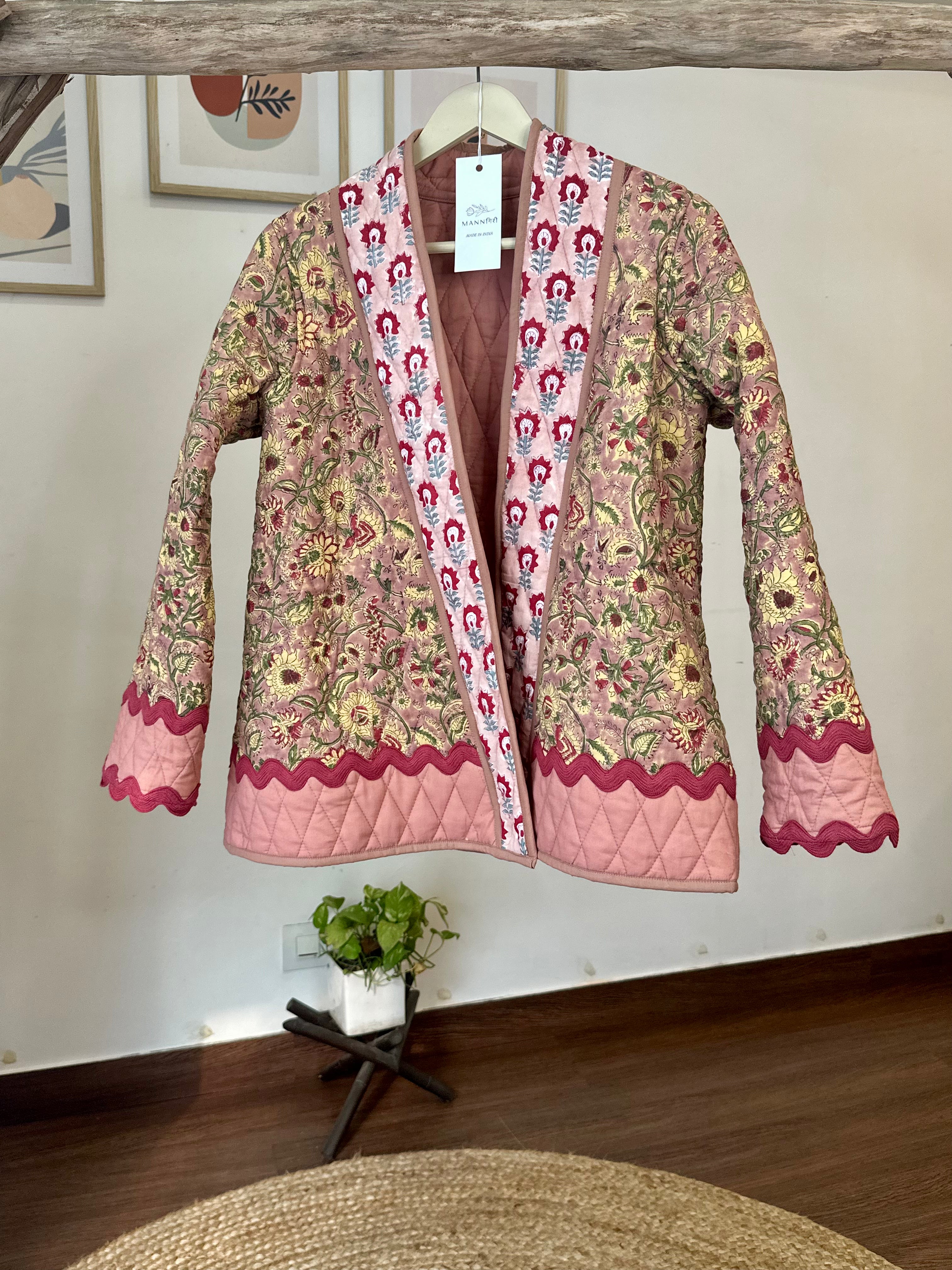 Peach Lace Quilted Shrug Jacket