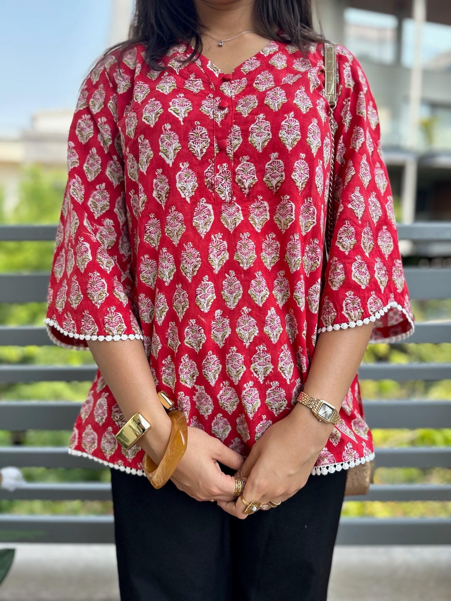 Camellia Red Lace Short Kurti