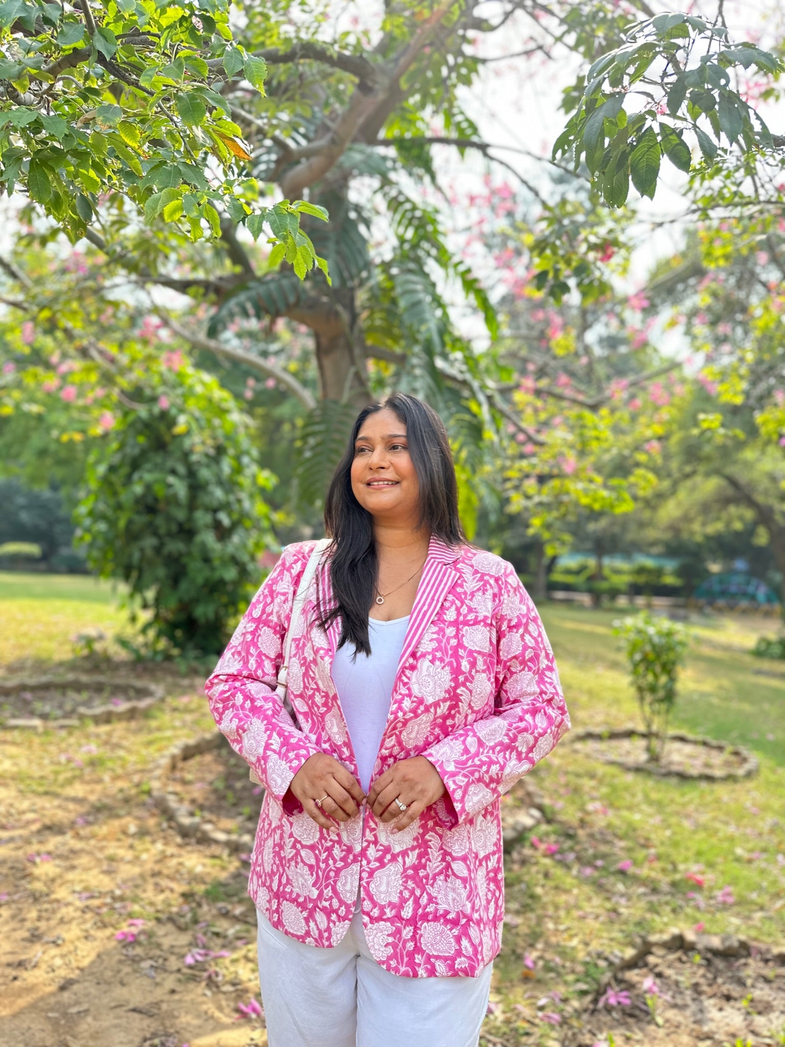 Floral Block Printed Blazer Pink