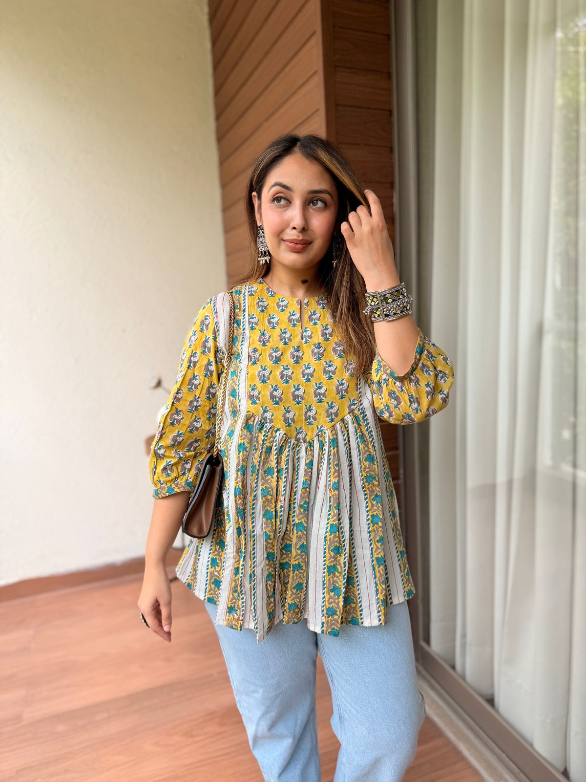 Candle Glow Yellow Gather Short Kurti