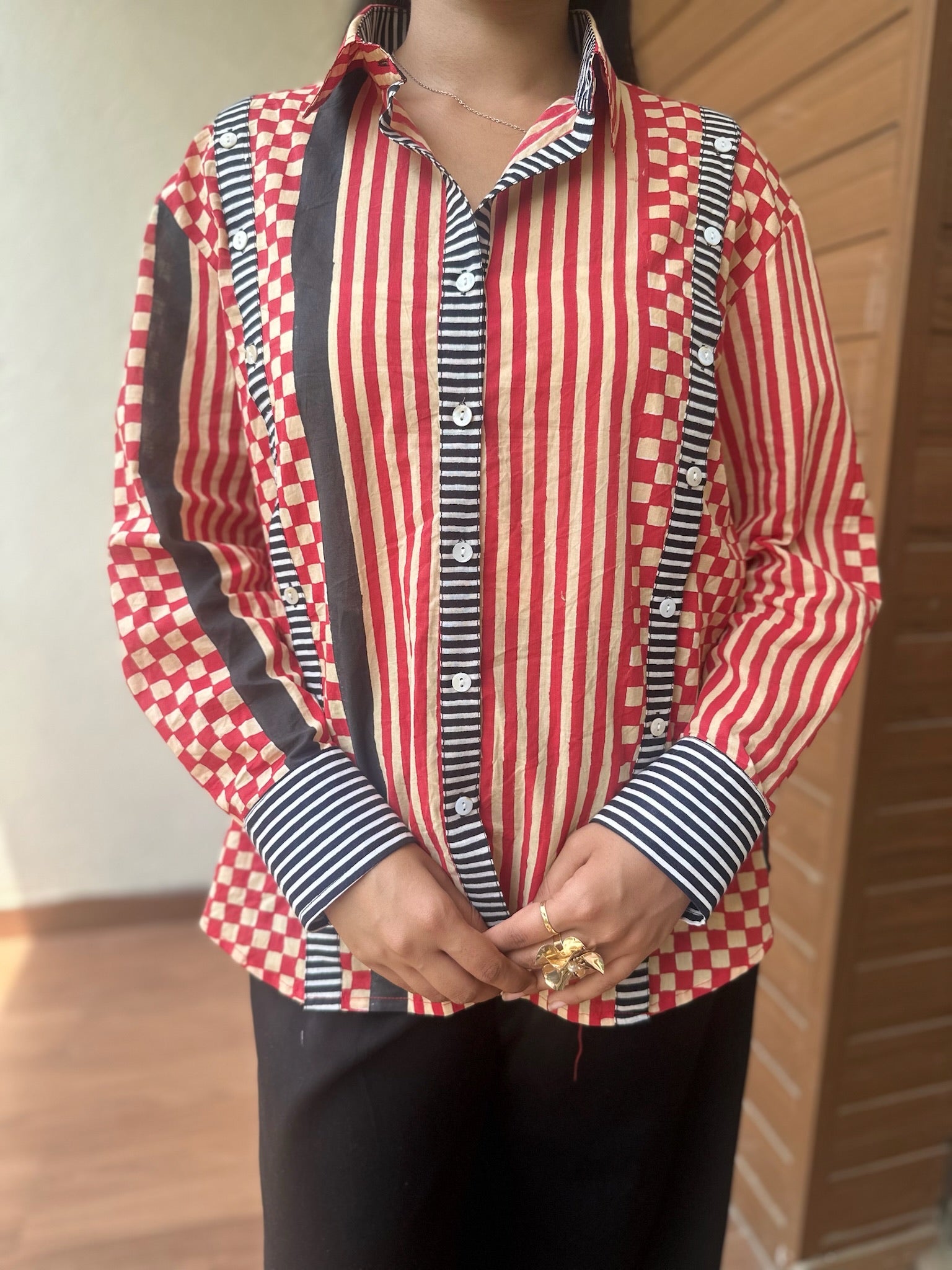 Exclusive Red Cubes Multi Placket Shirt