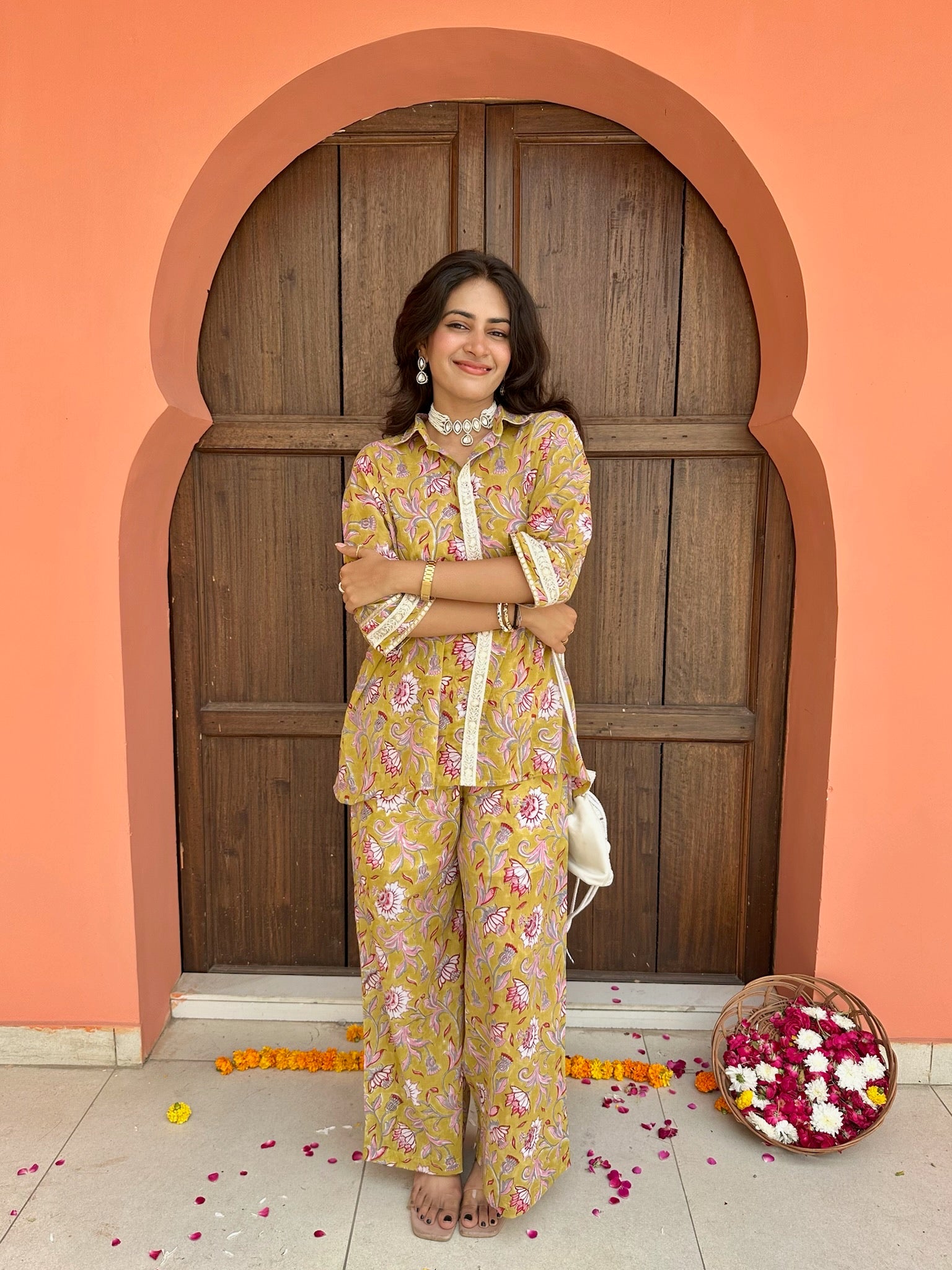 Harvest Glow Asymmetric Mulmul Co-ord Set