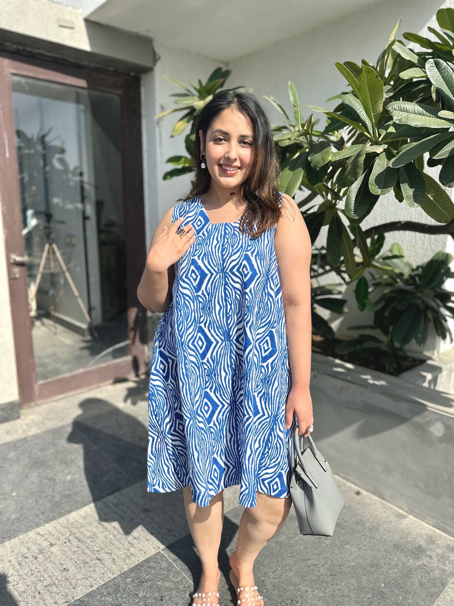 Abstract Striped Blue Shift Dress
