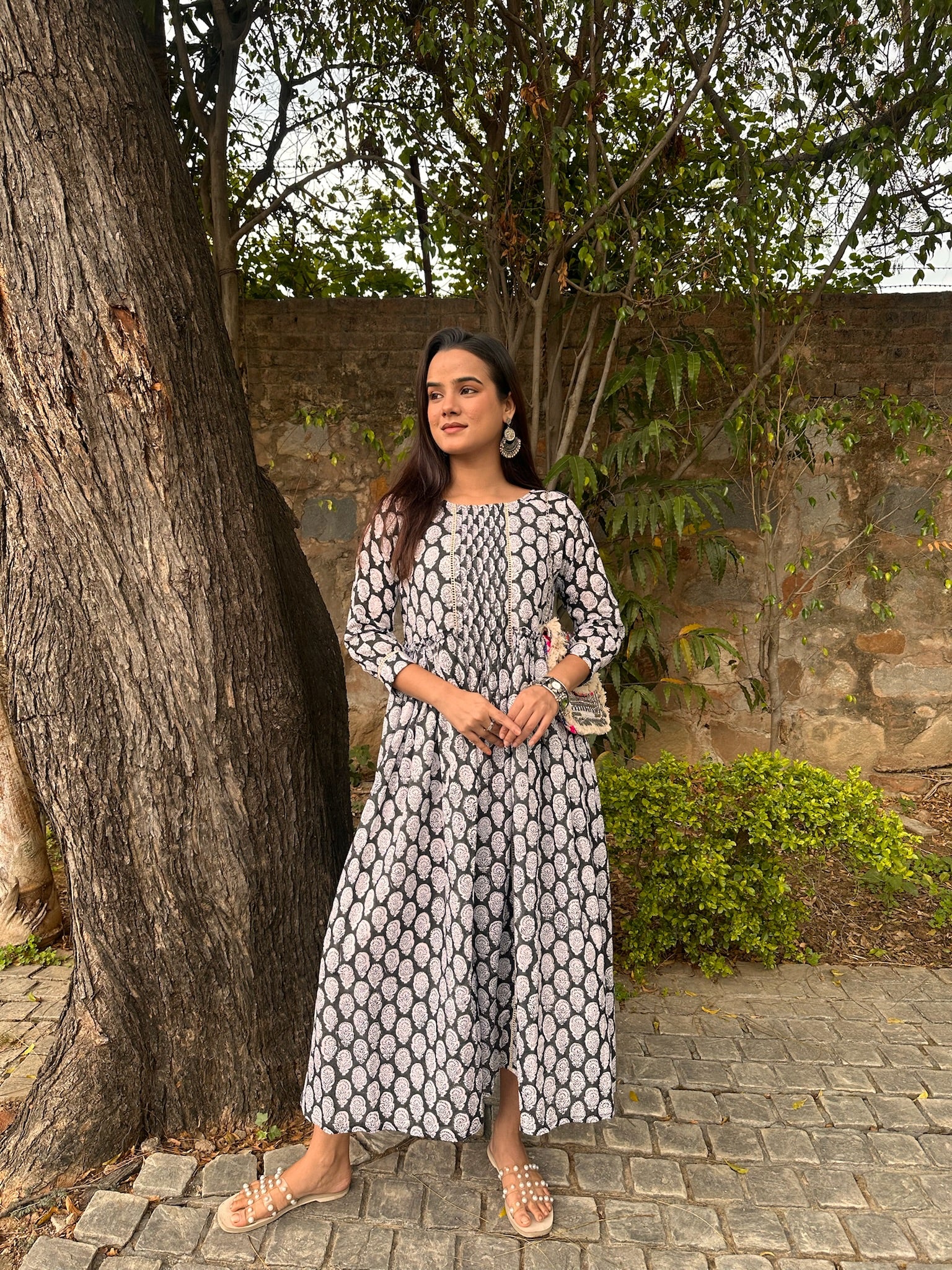 Black White Mulmul Maxi Dress