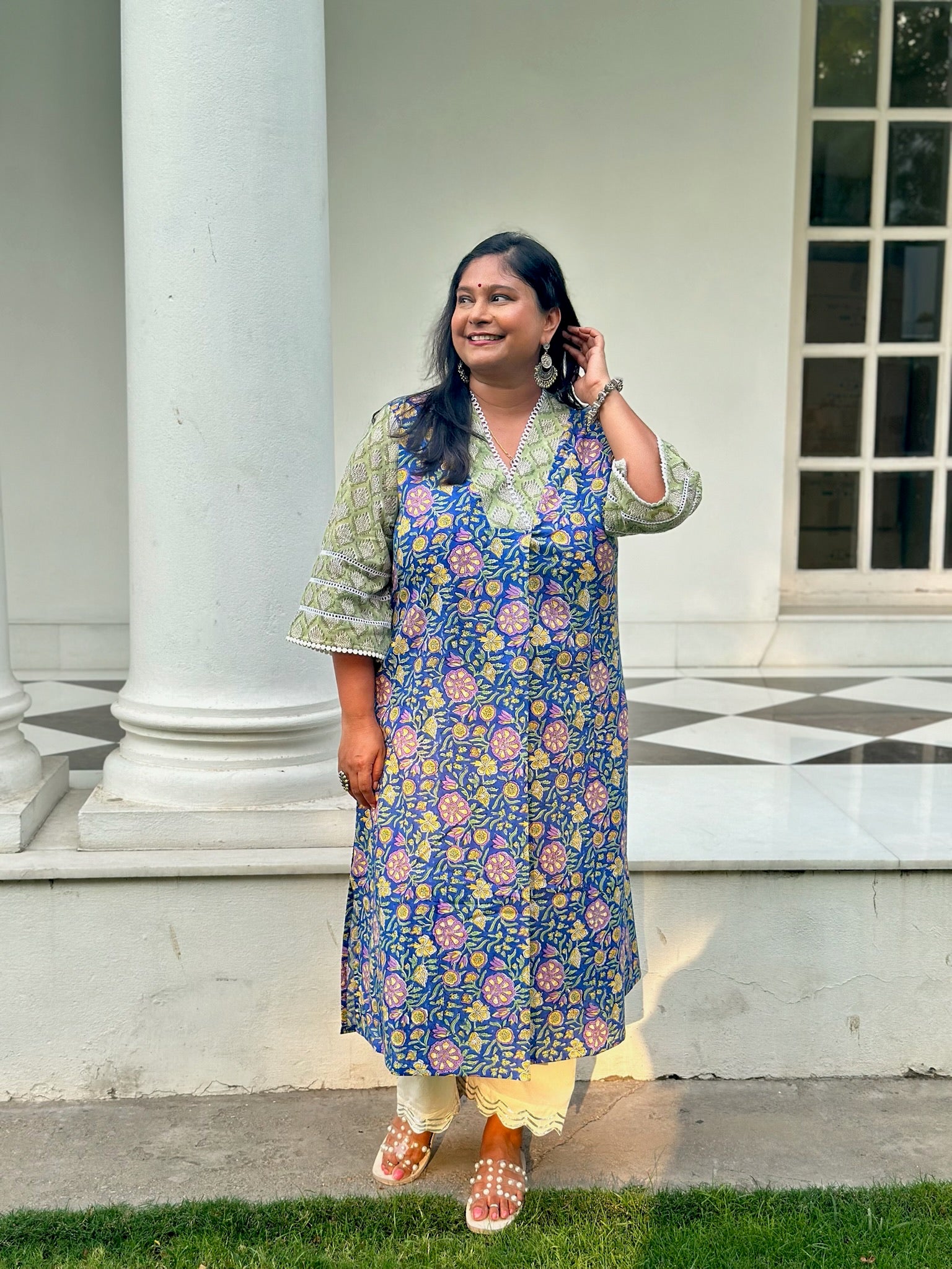 Blue Green Front Pleat Kurta