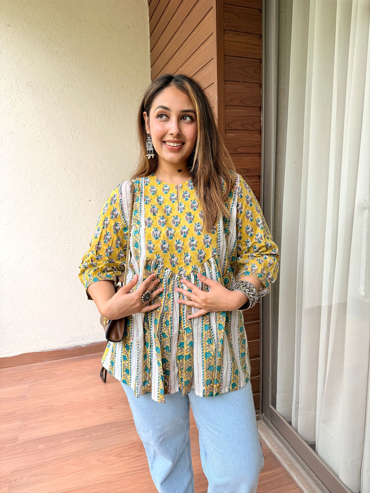Candle Glow Yellow Gather Short Kurti
