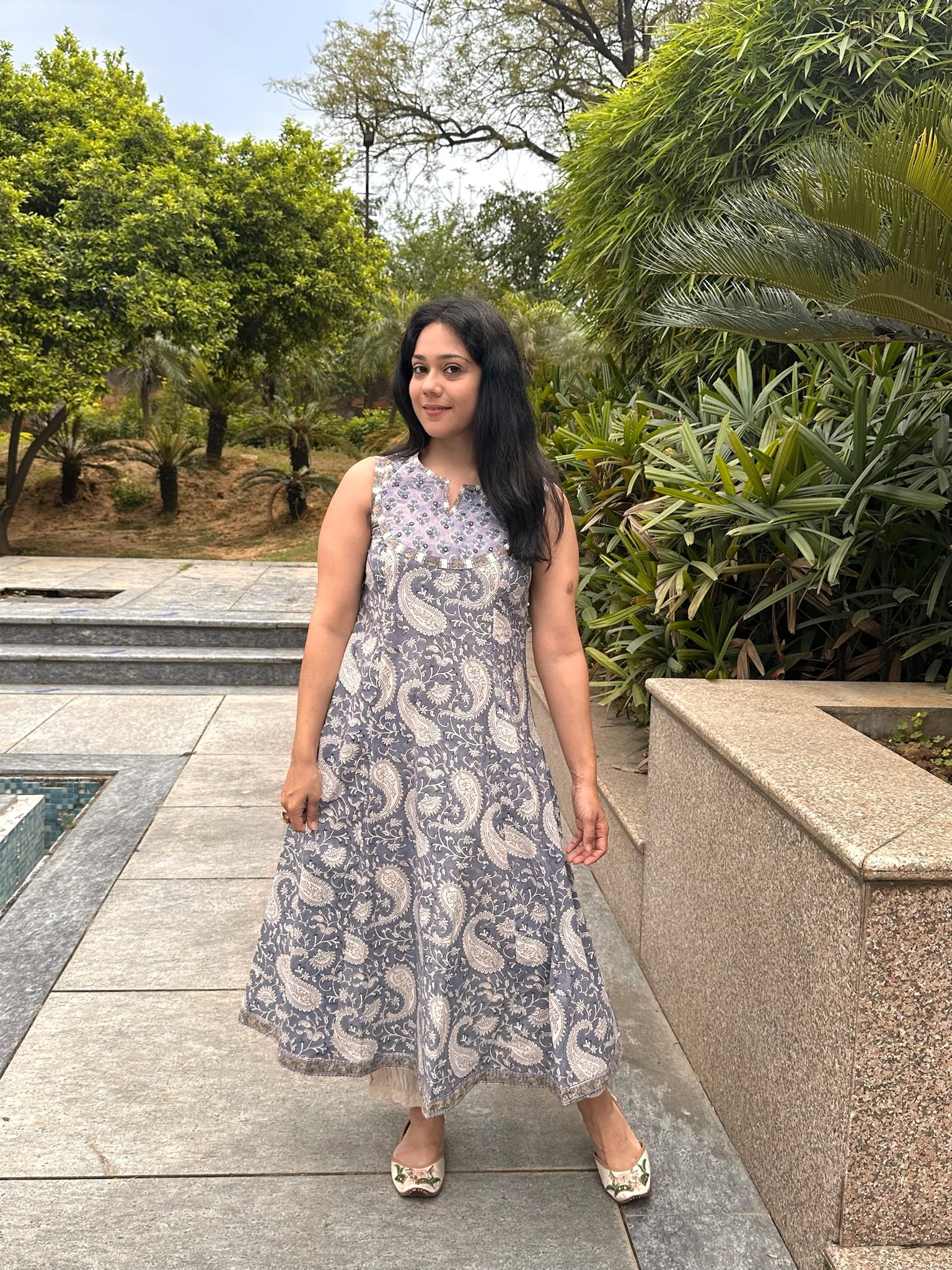 Cloudy Grey Yoke Sleeveless Anarkali