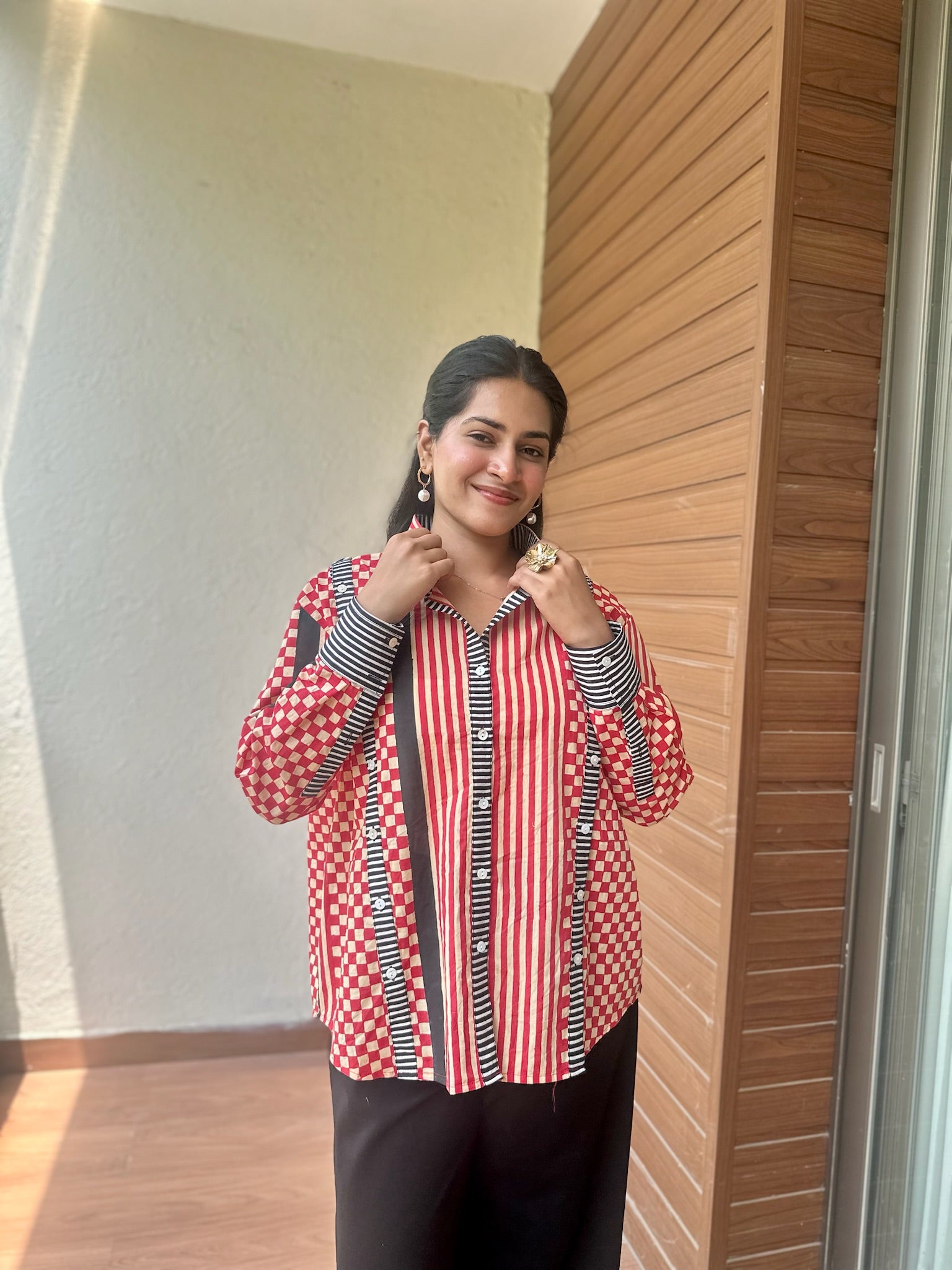 Exclusive Red Cubes Multi Placket Shirt