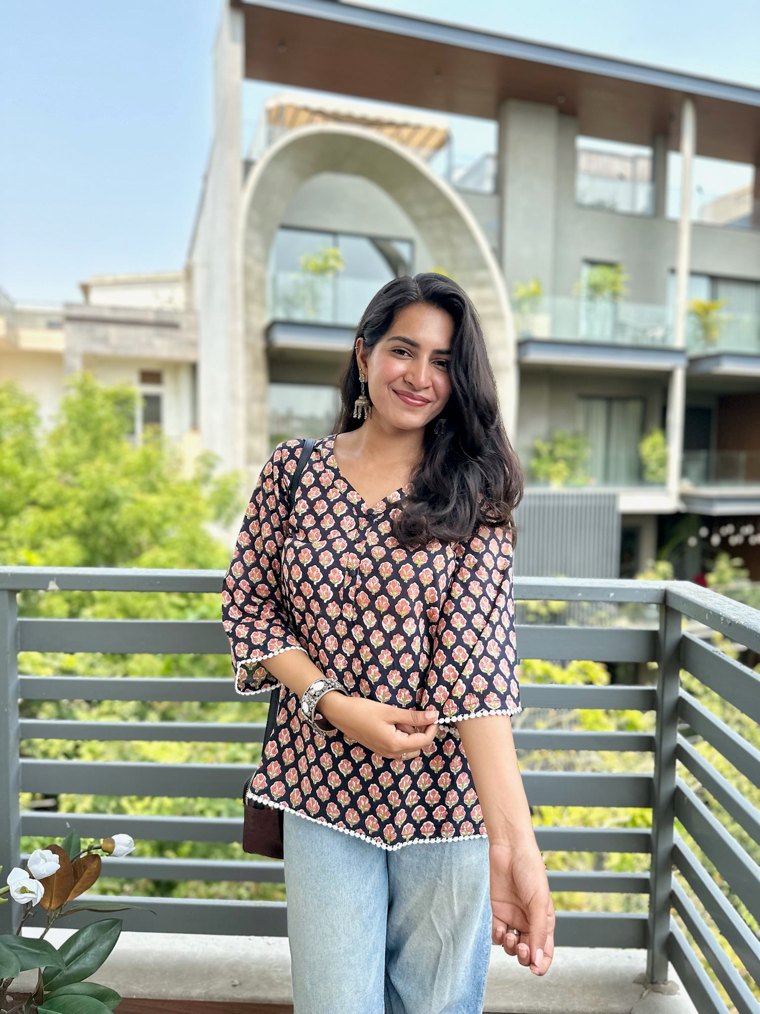 Fig Maroon Lace Short Kurti