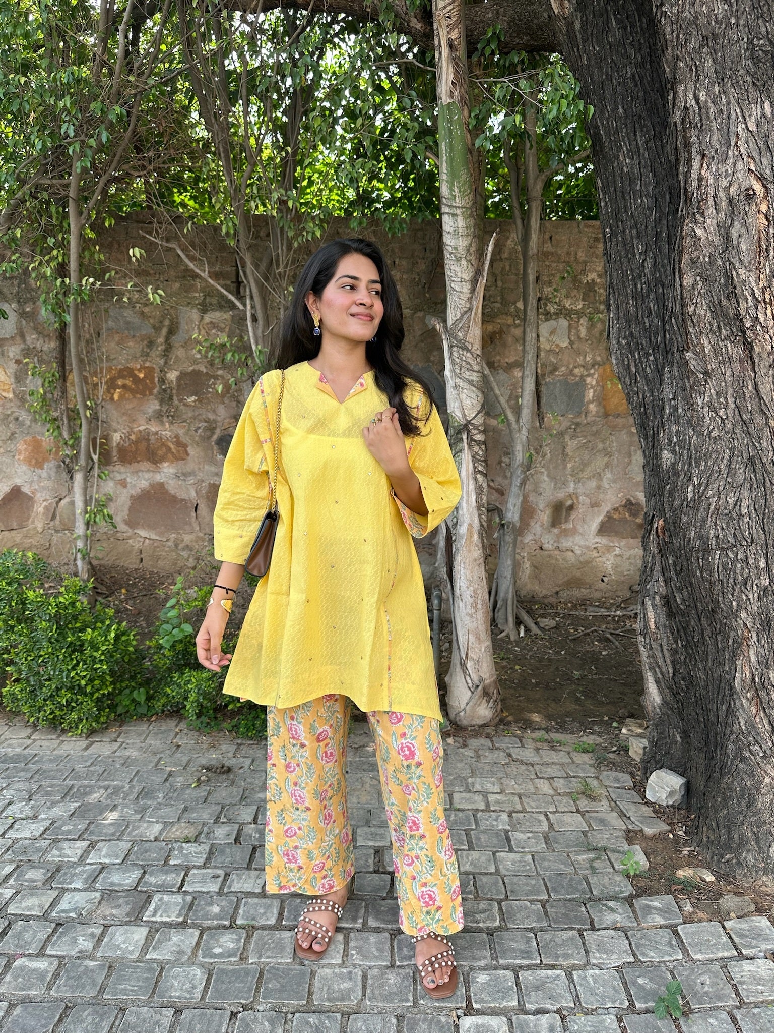 flax yellow short dobby co-ord set