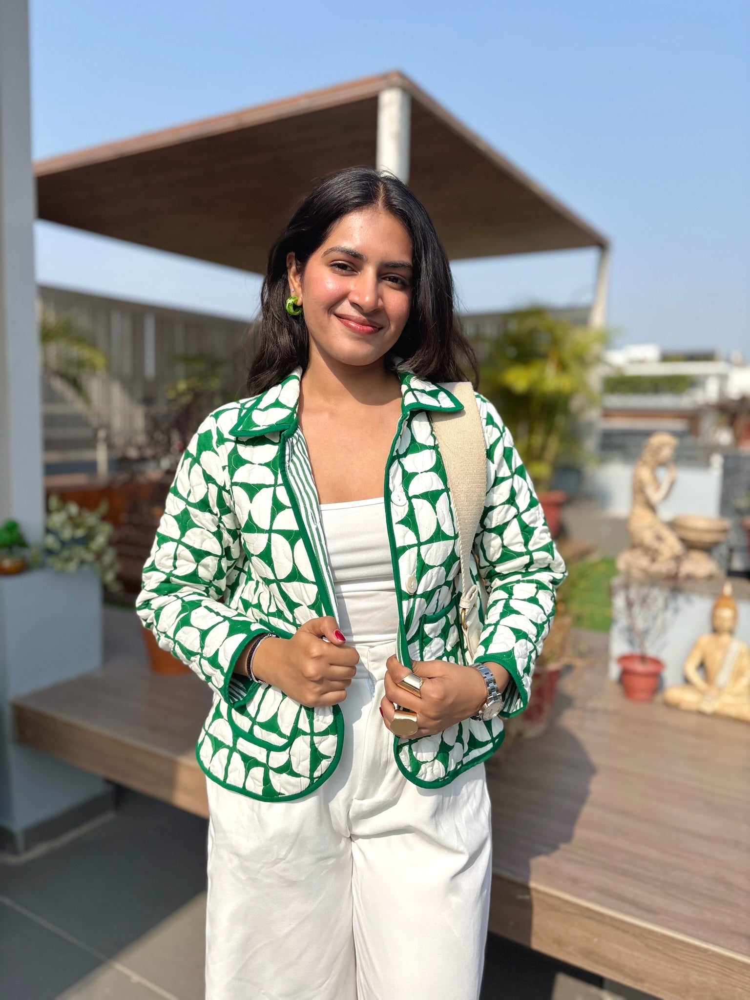 Geometric Green Bomber Jacket