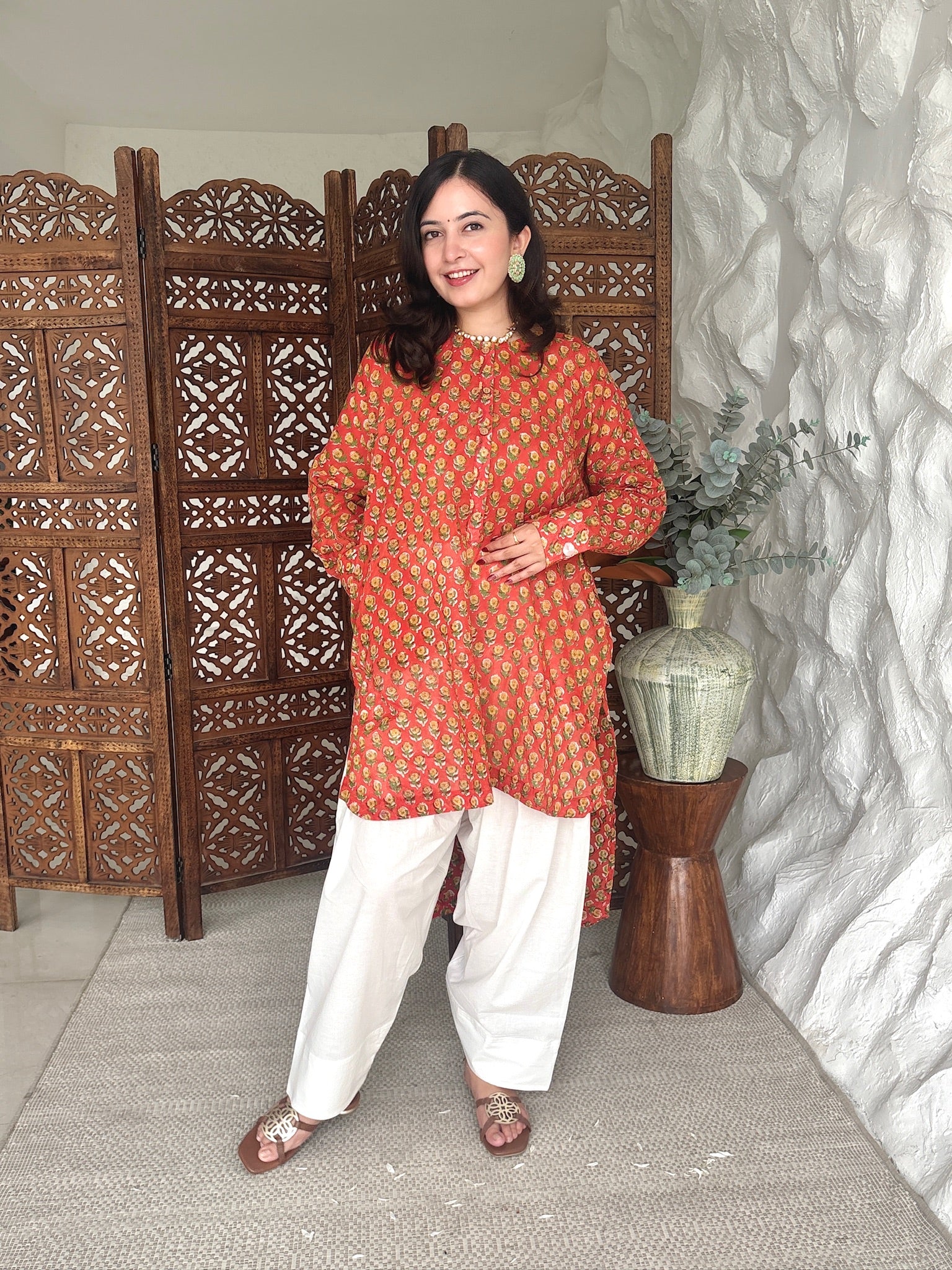 Kesari Flame Mulmul Co-Ord Set