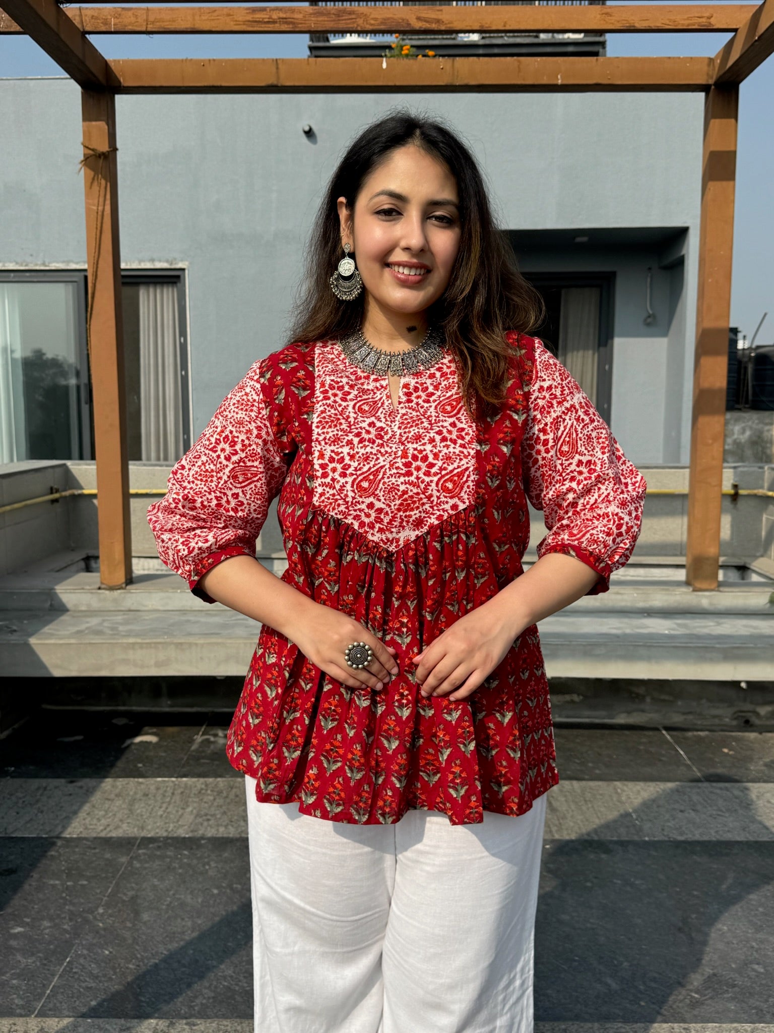 Lal Jal Gather Short Kurti