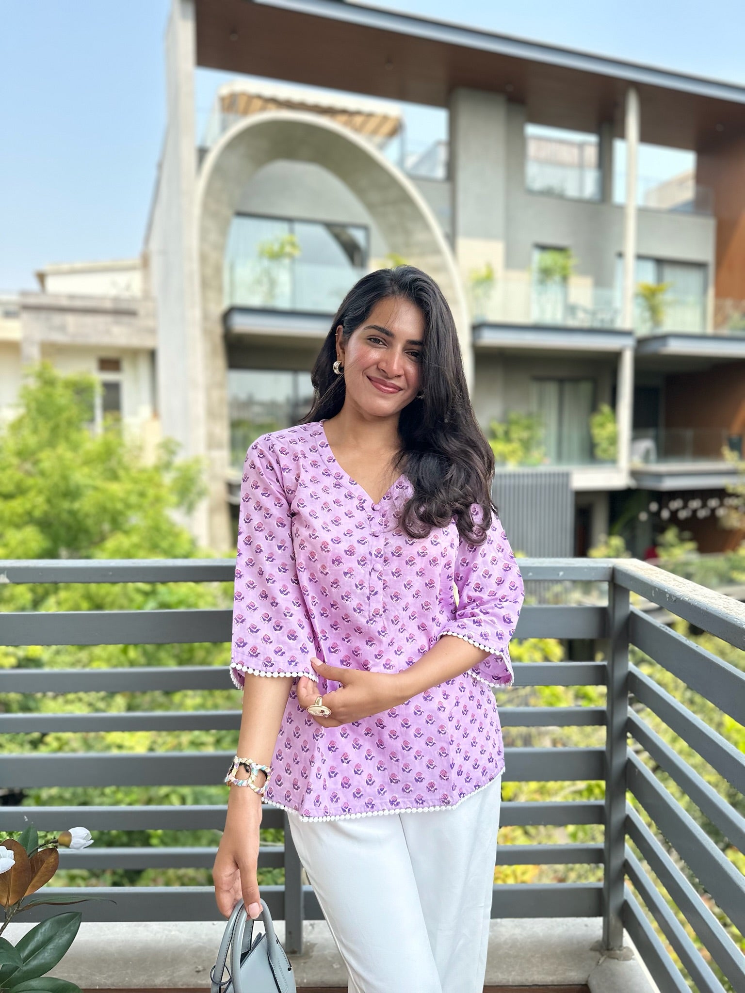 Lilac Milk Lace Short Kurti